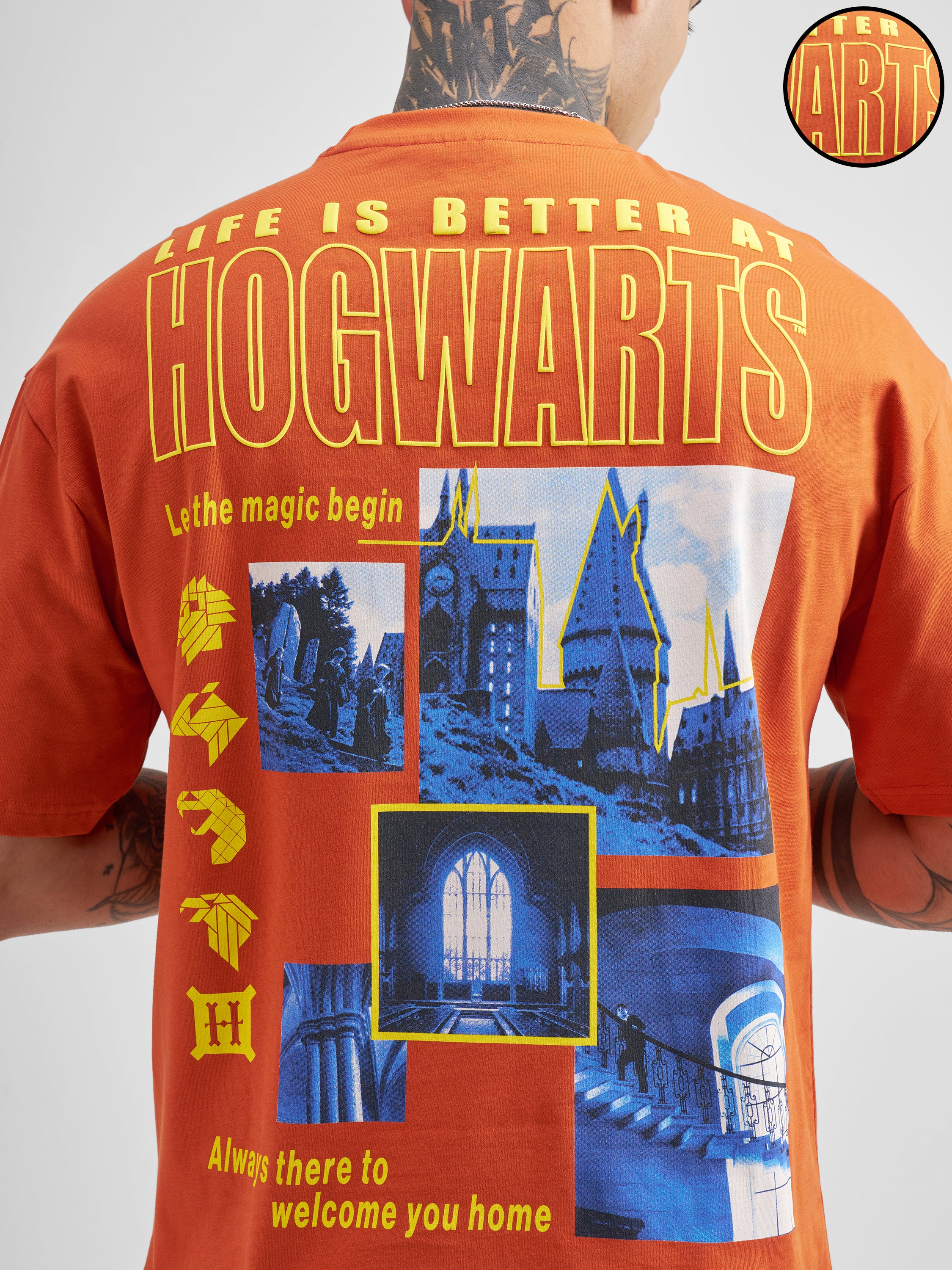 WB By Highlander Men Orange Harry Potter Printed Round Neck Oversized Fit T-Shirt - Orange - Image 5
