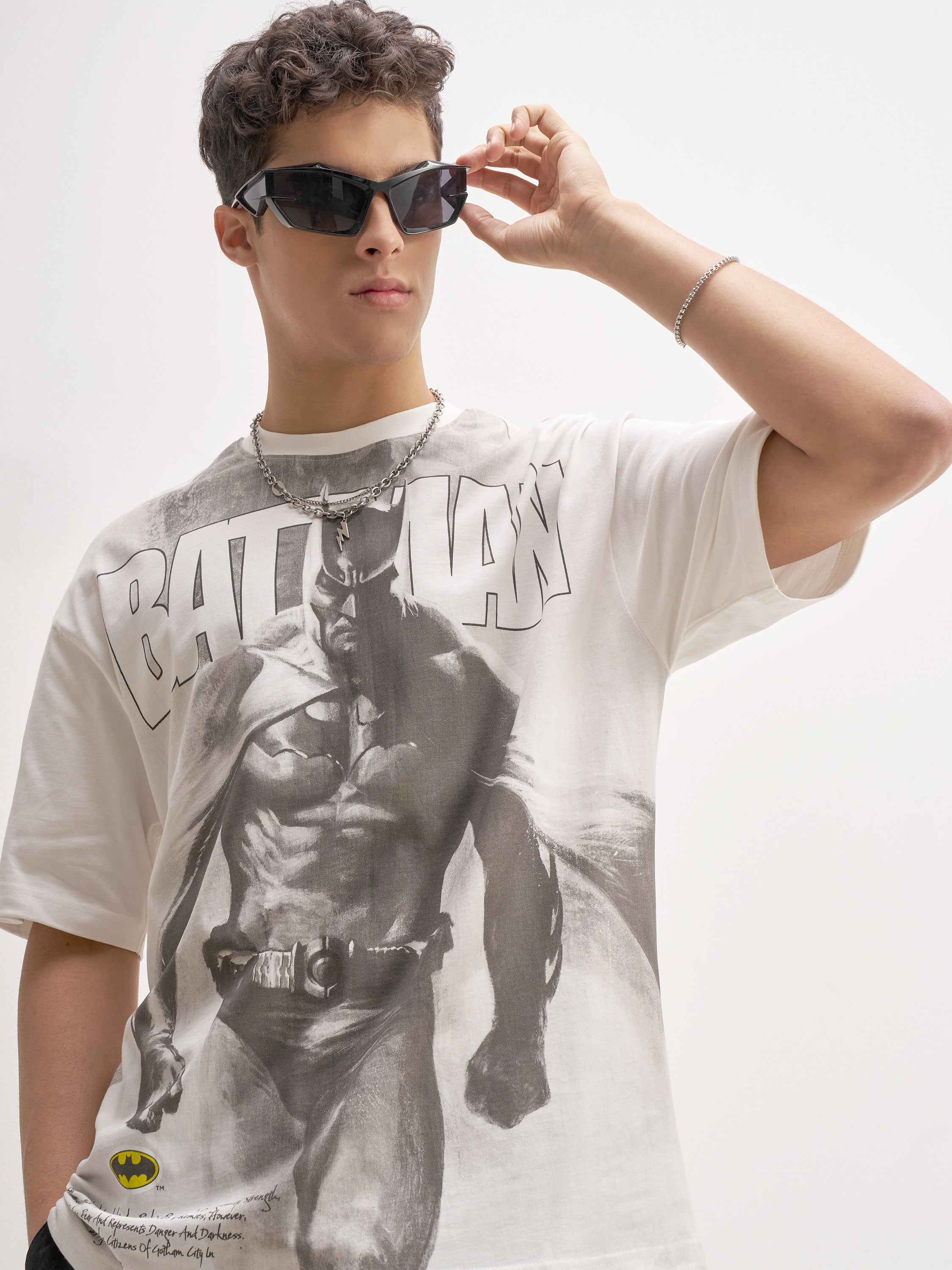 DC By Highlander Men Olive Batman Printed Round Neck Oversized Fit T-Shirt - Olive - Image 7