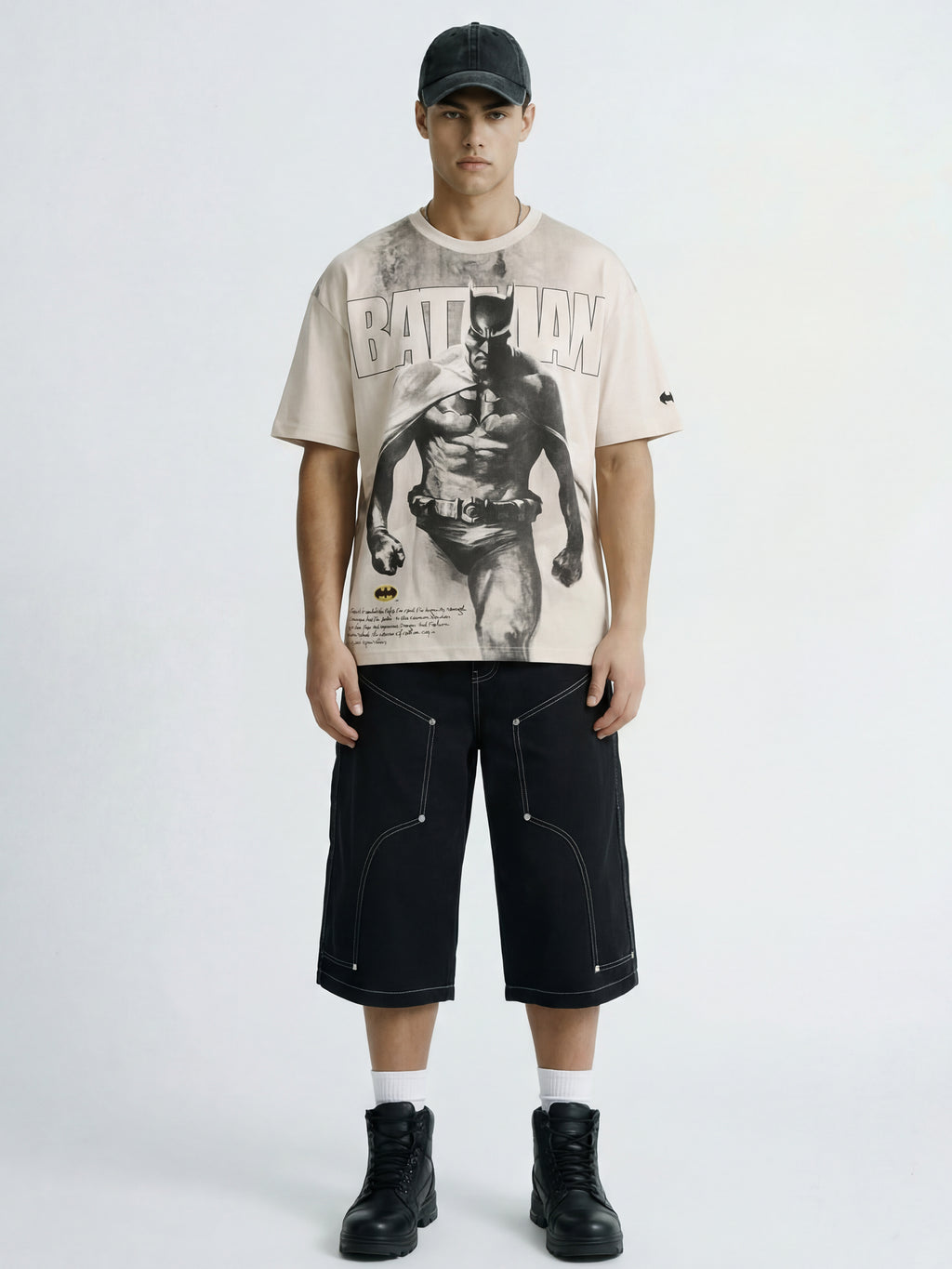 WB By Highlander Men Beige Batman Printed Round Neck Oversized Fit T-Shirt - Beige - Image 2