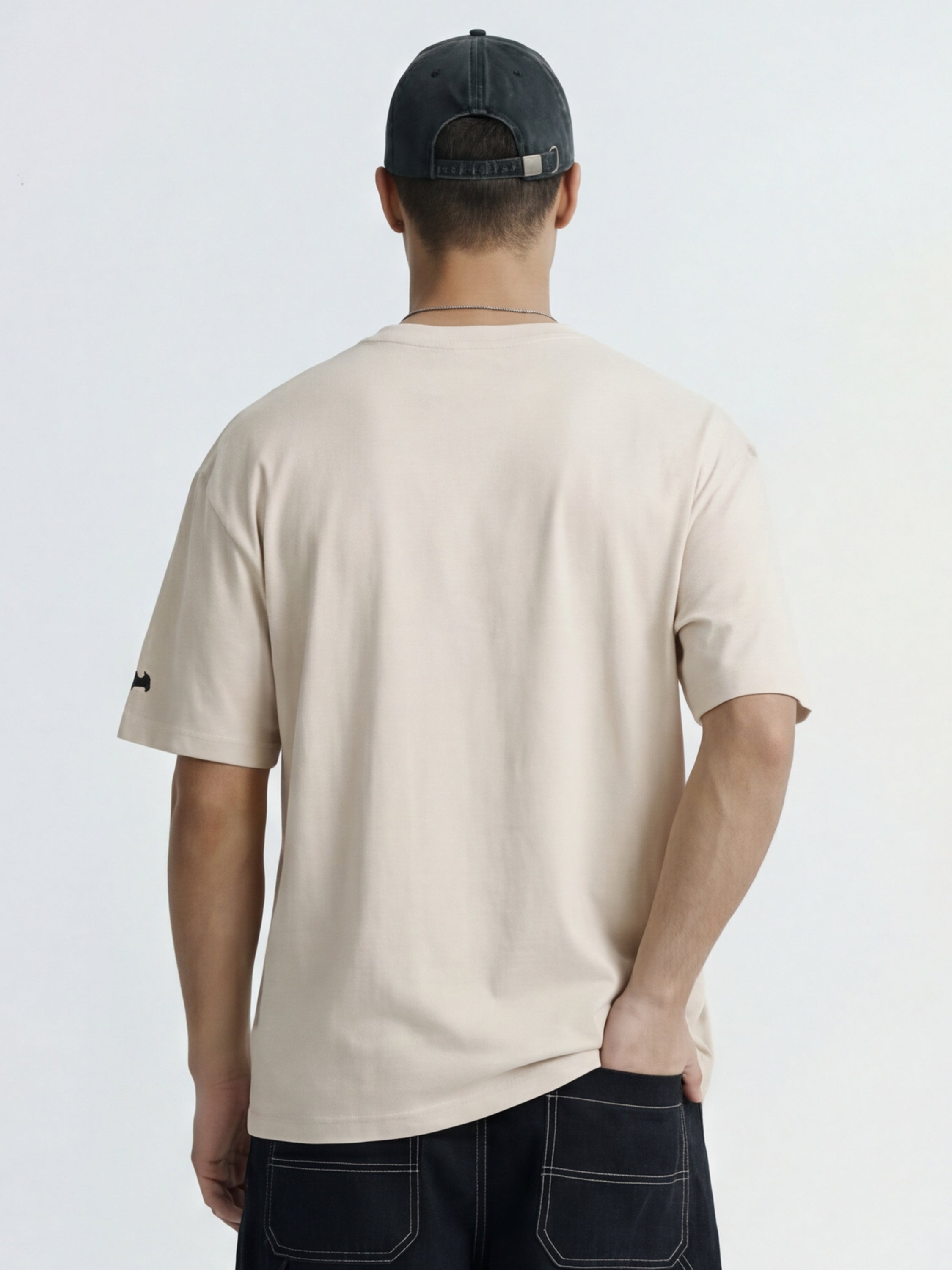 WB By Highlander Men Beige Batman Printed Round Neck Oversized Fit T-Shirt - Beige - Image 3