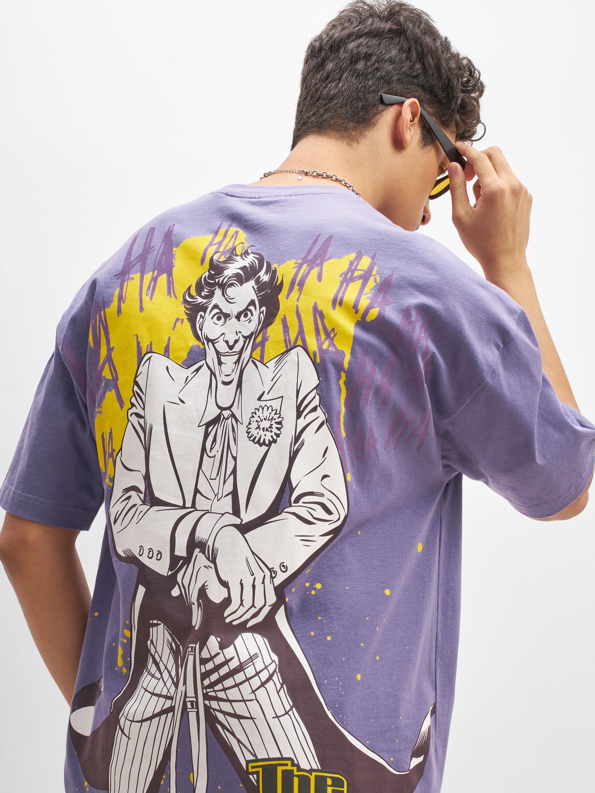DC By Highlander Men Purple Joker Printed Round Neck Oversized Fit T-Shirt - Purple - Image 1