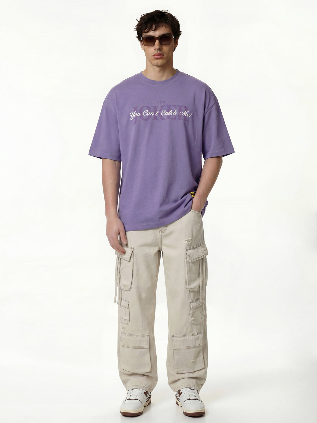 DC By Highlander Men Purple Joker Printed Round Neck Oversized Fit T-Shirt - Purple - Image 4