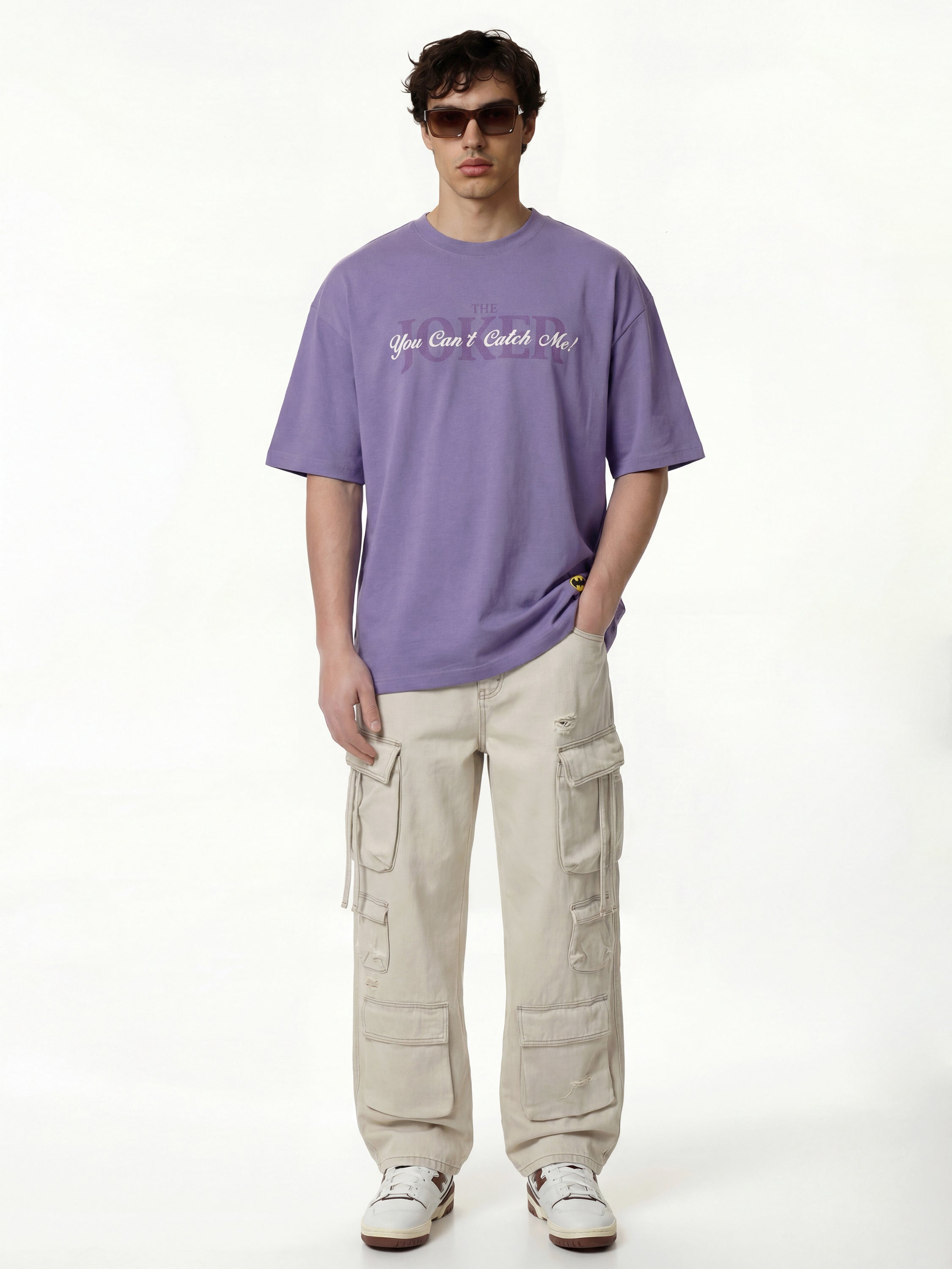 DC By Highlander Men Purple Joker Printed Round Neck Oversized Fit T-Shirt - Purple - Image 4