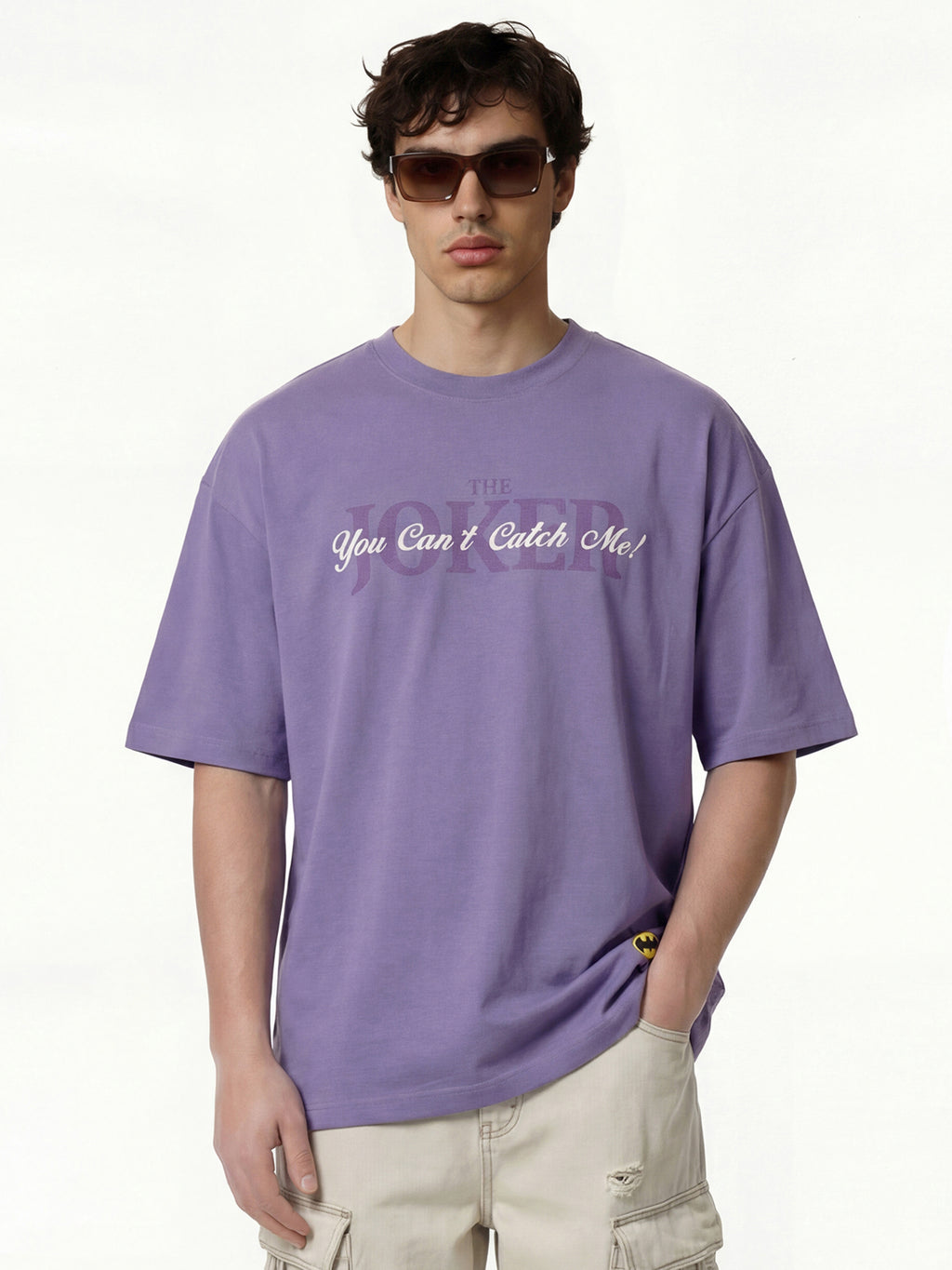 DC By Highlander Men Purple Joker Printed Round Neck Oversized Fit T-Shirt - Purple - Image 5