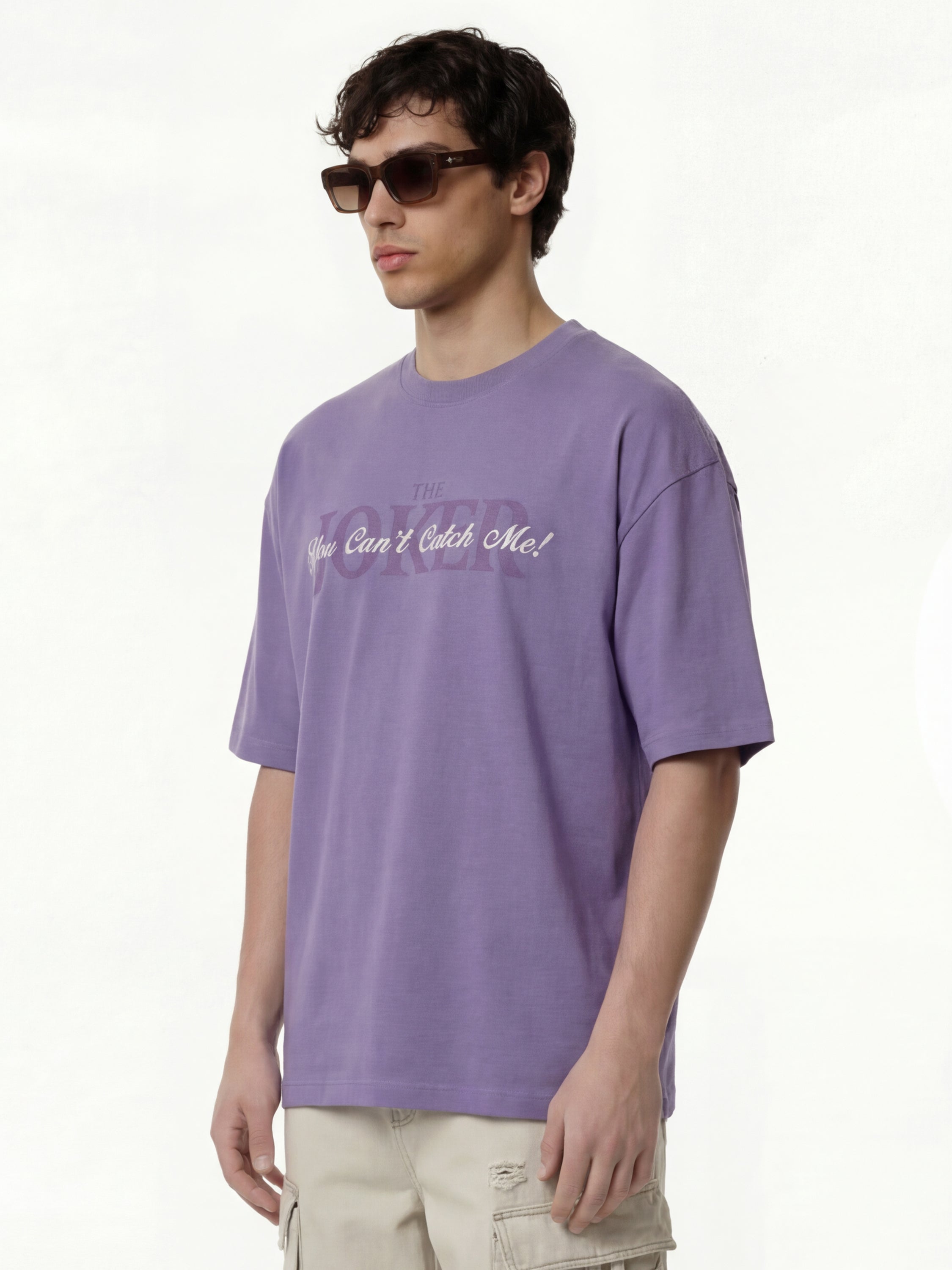 DC By Highlander Men Purple Joker Printed Round Neck Oversized Fit T-Shirt - Purple - Image 6