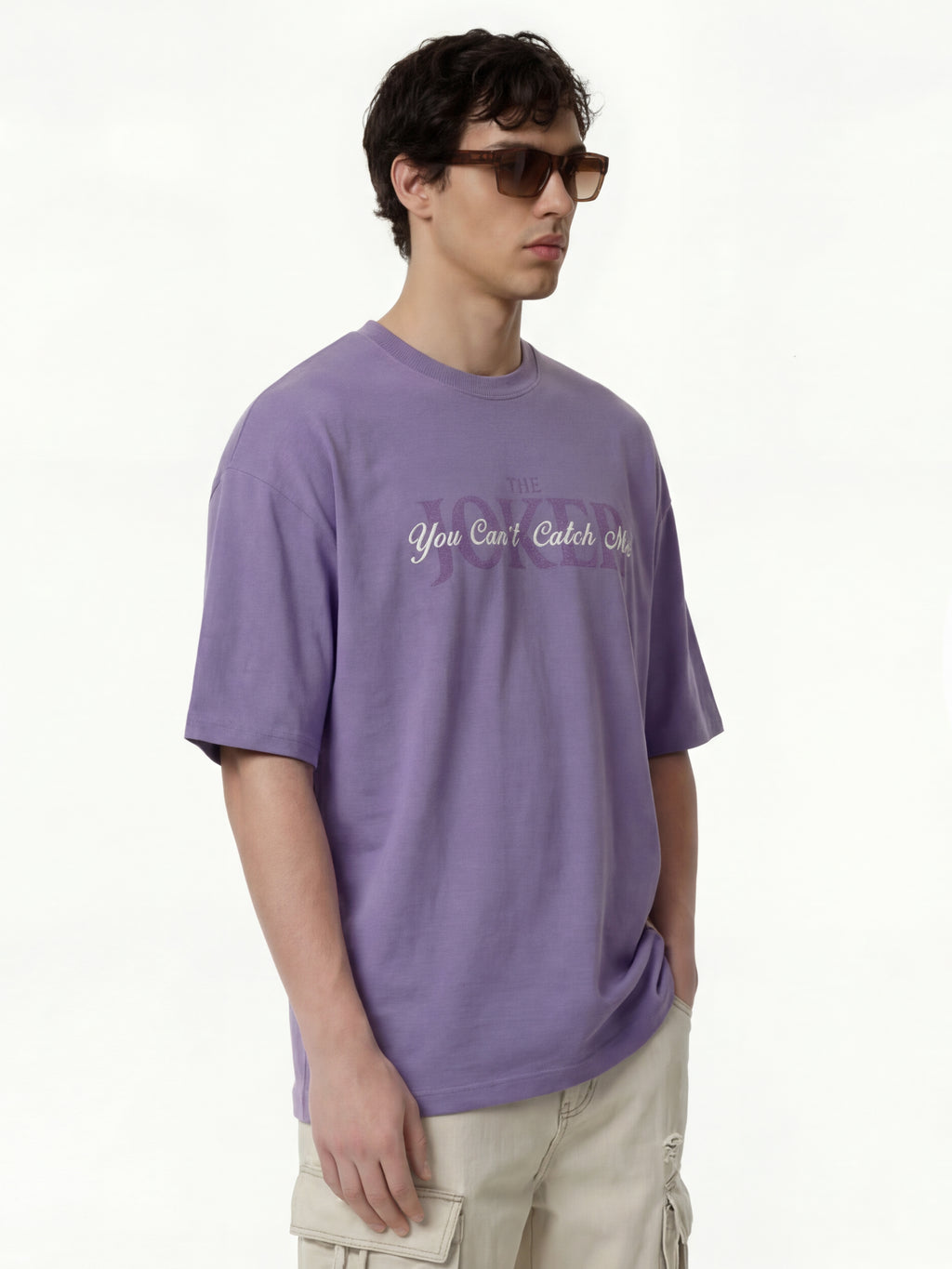 DC By Highlander Men Purple Joker Printed Round Neck Oversized Fit T-Shirt - Purple - Image 7