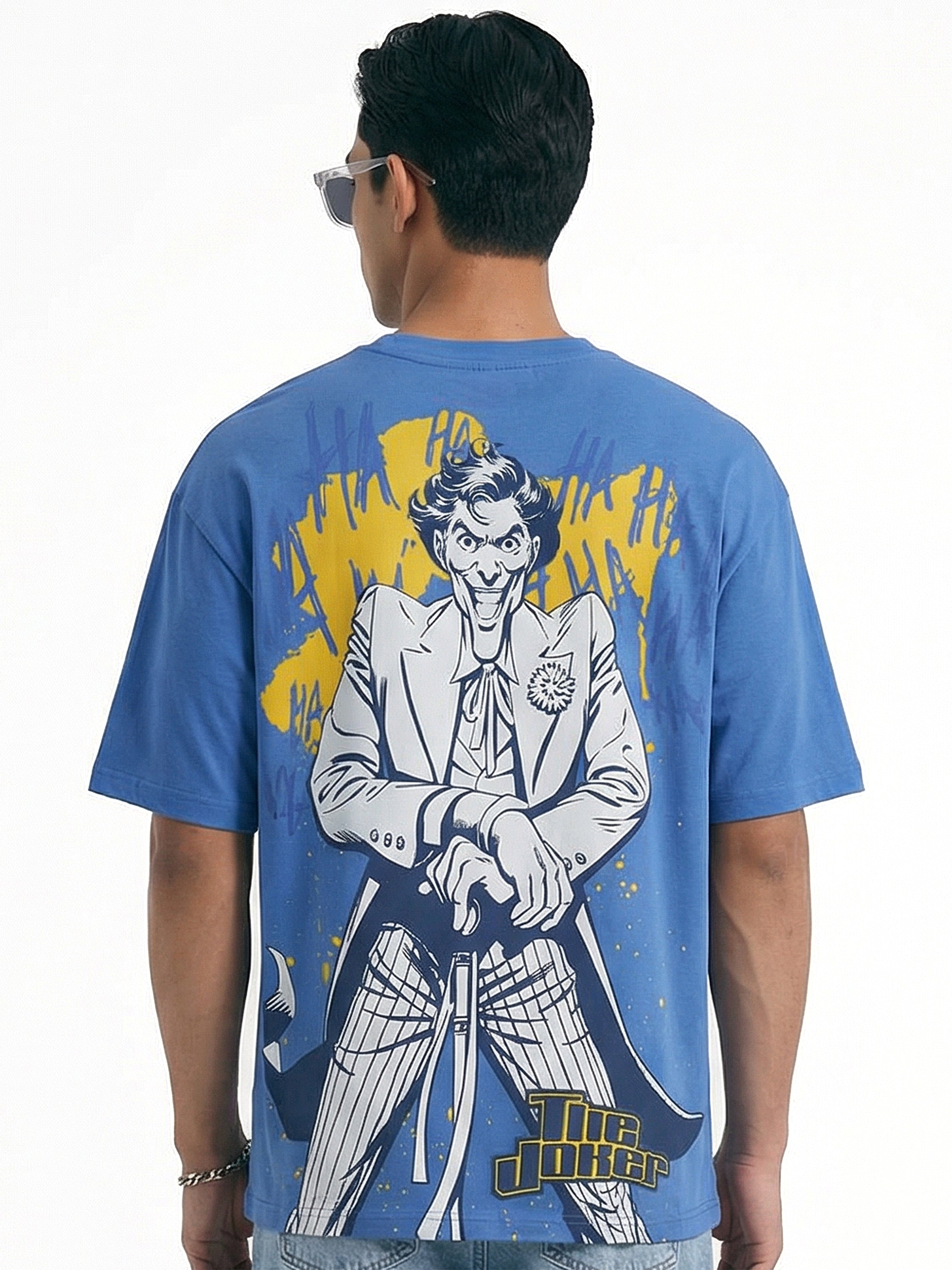 DC By Highlander Men Blue Joker Printed Round Neck Oversized Fit T-Shirt - Blue - Image 4