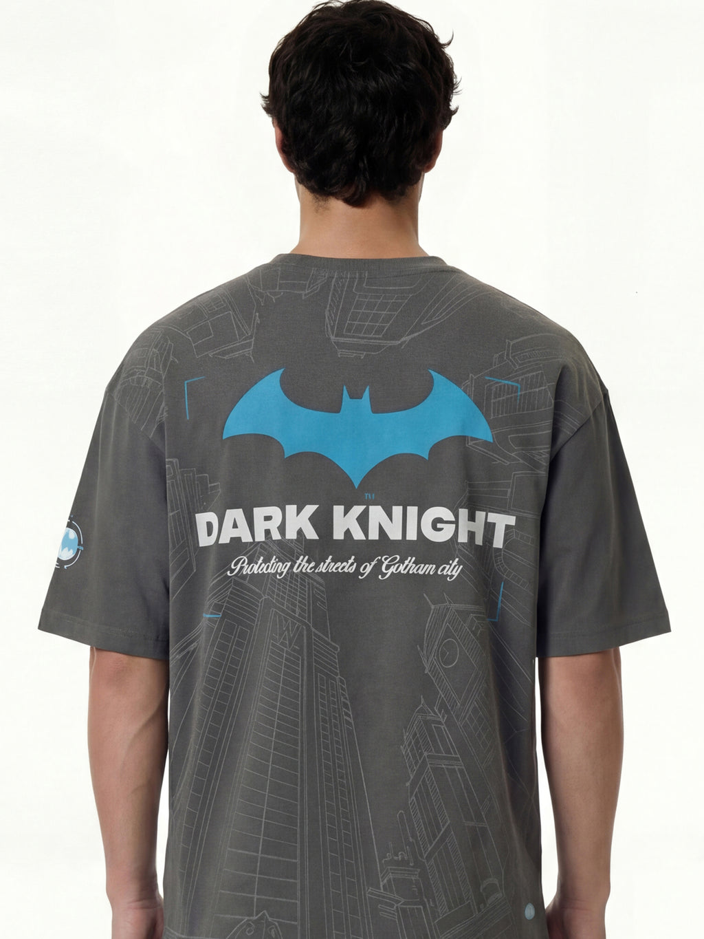 DC By Highlander Men Grey Batman Printed Round Neck Oversized Fit T-Shirt - Grey - Image 3