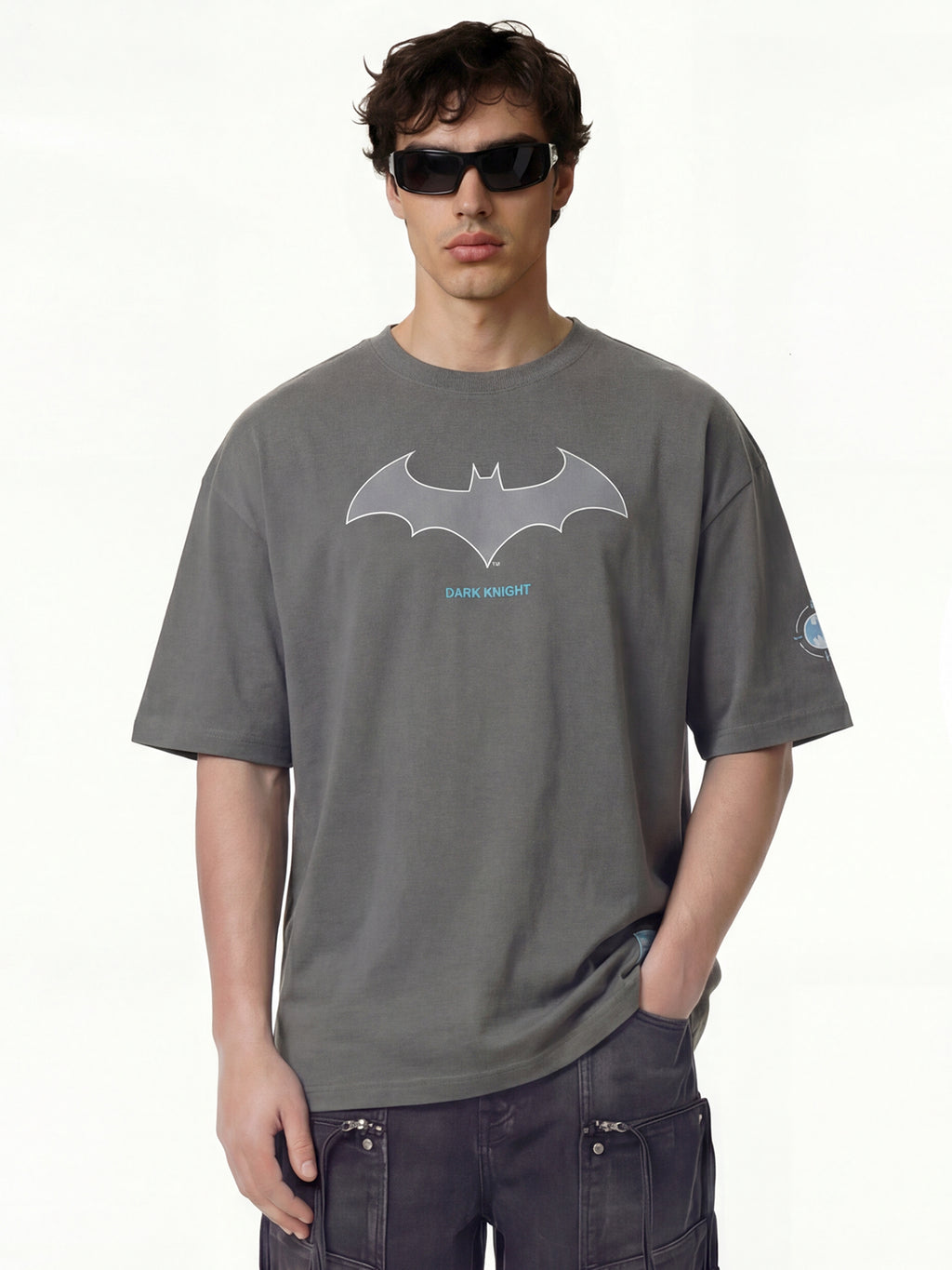 DC By Highlander Men Grey Batman Printed Round Neck Oversized Fit T-Shirt - Grey - Image 5