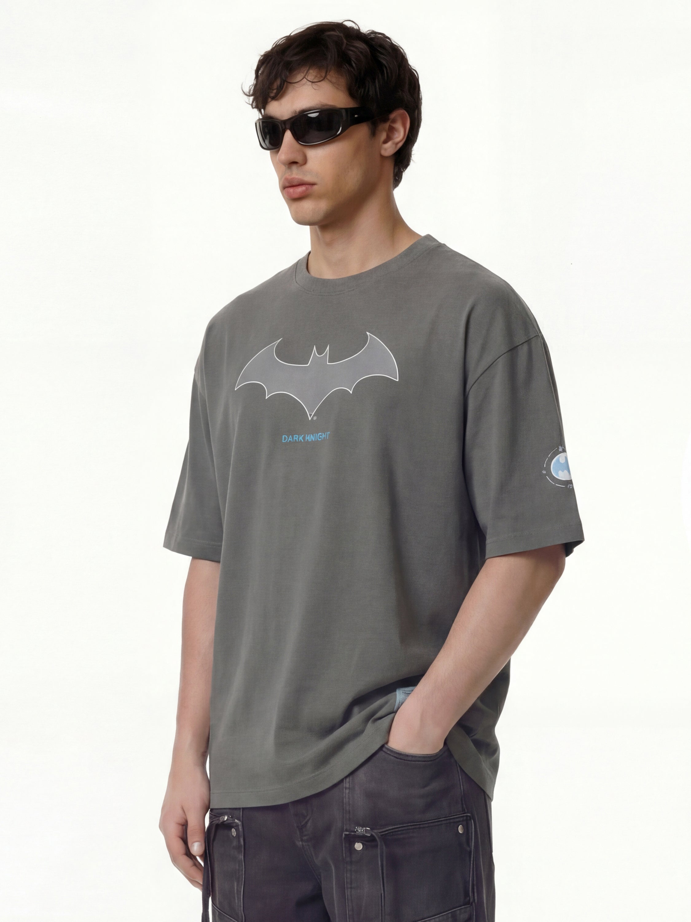 DC By Highlander Men Grey Batman Printed Round Neck Oversized Fit T-Shirt - Grey - Image 6