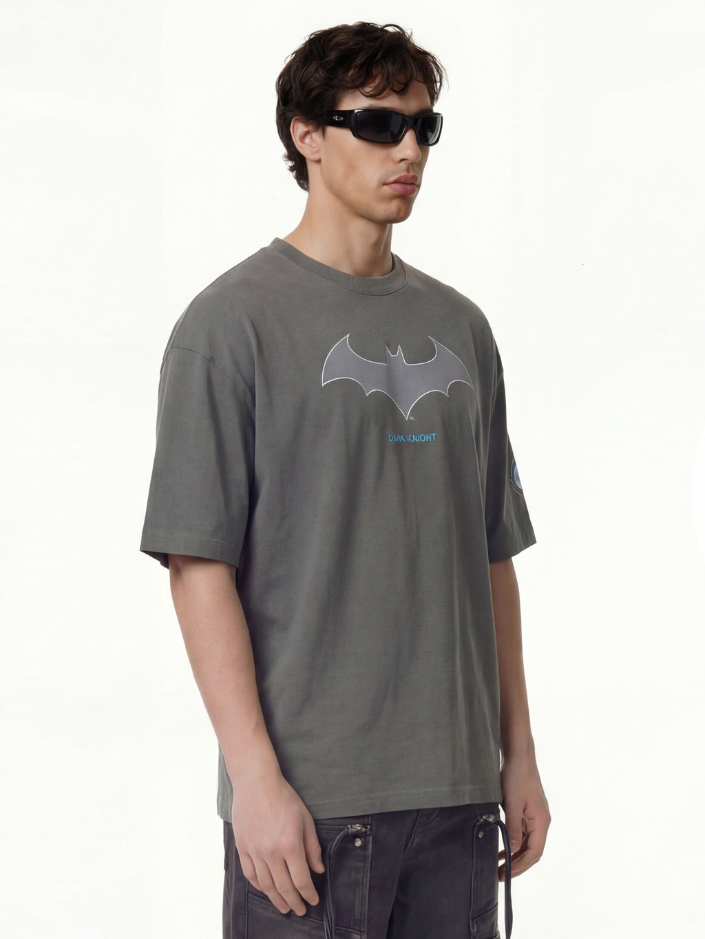 DC By Highlander Men Grey Batman Printed Round Neck Oversized Fit T-Shirt - Grey - Image 7