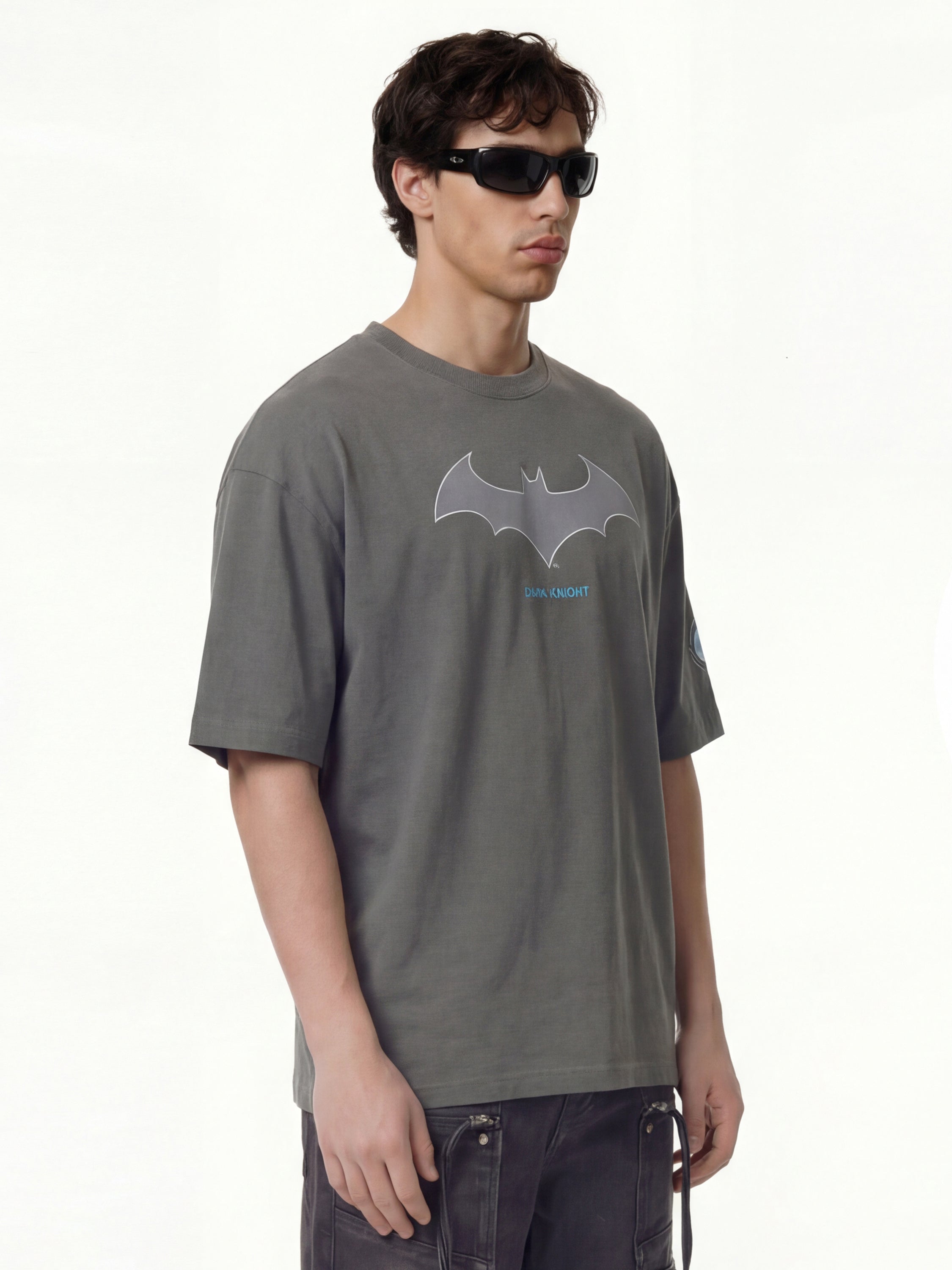 DC By Highlander Men Grey Batman Printed Round Neck Oversized Fit T-Shirt - Grey - Image 7