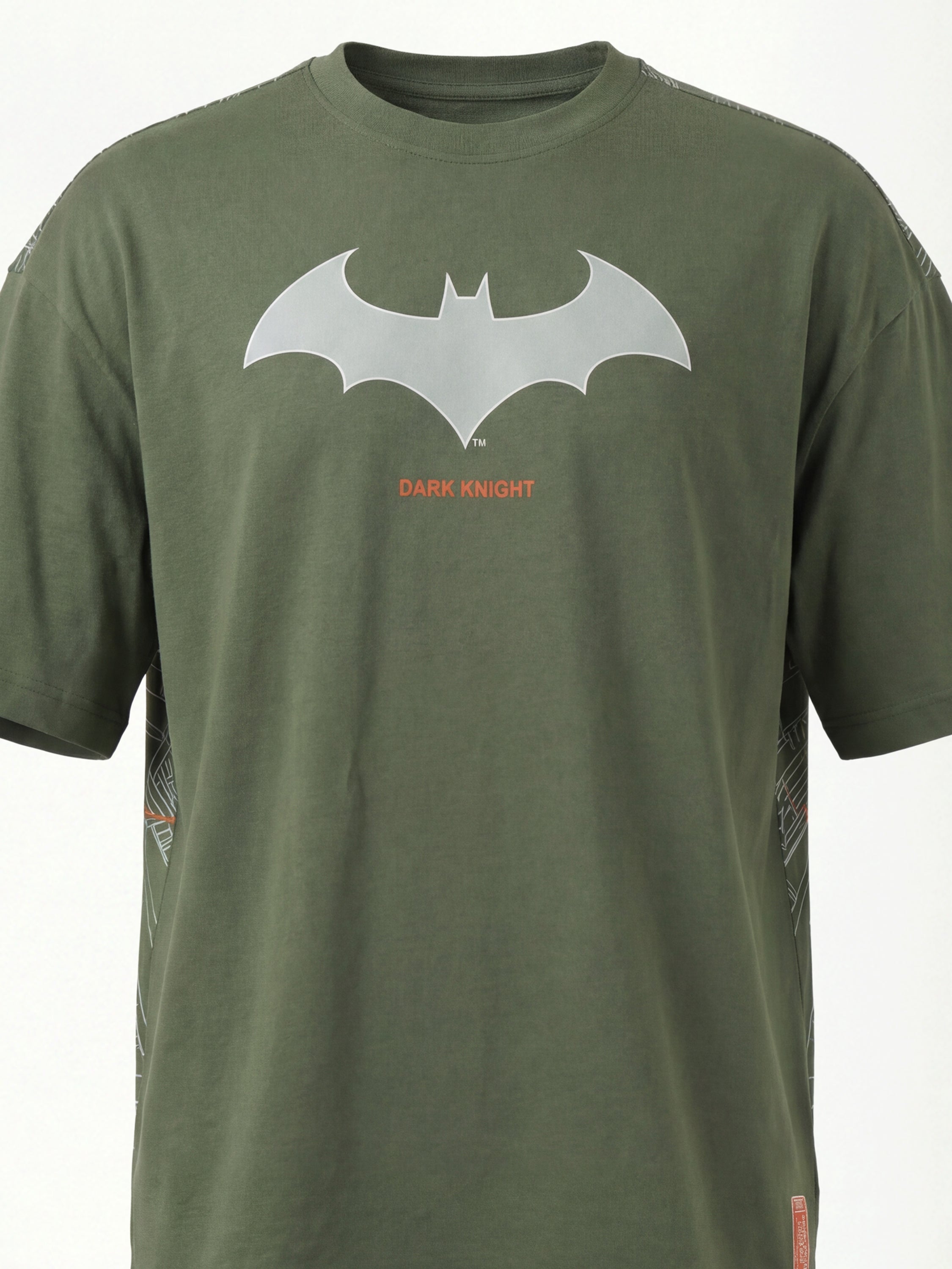 DC By Highlander Men Olive Batman Printed Round Neck Oversized Fit T-Shirt - Olive - Image 2
