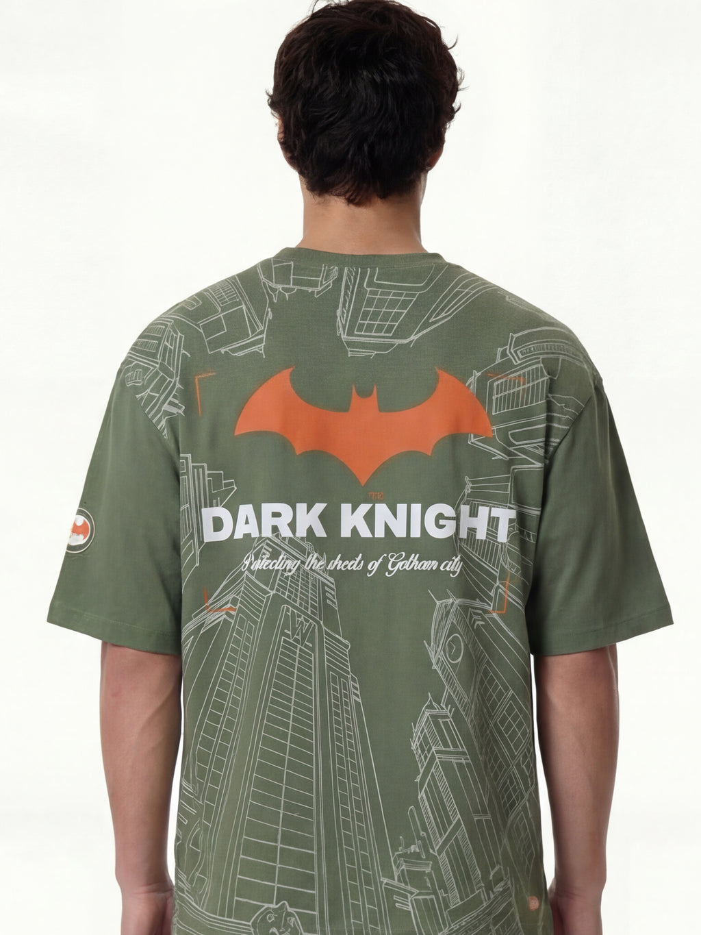DC By Highlander Men Olive Batman Printed Round Neck Oversized Fit T-Shirt - Olive - Image 3