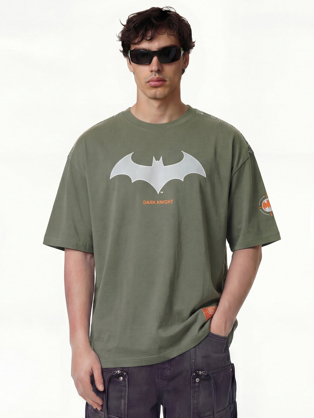 DC By Highlander Men Olive Batman Printed Round Neck Oversized Fit T-Shirt - Olive - Image 5