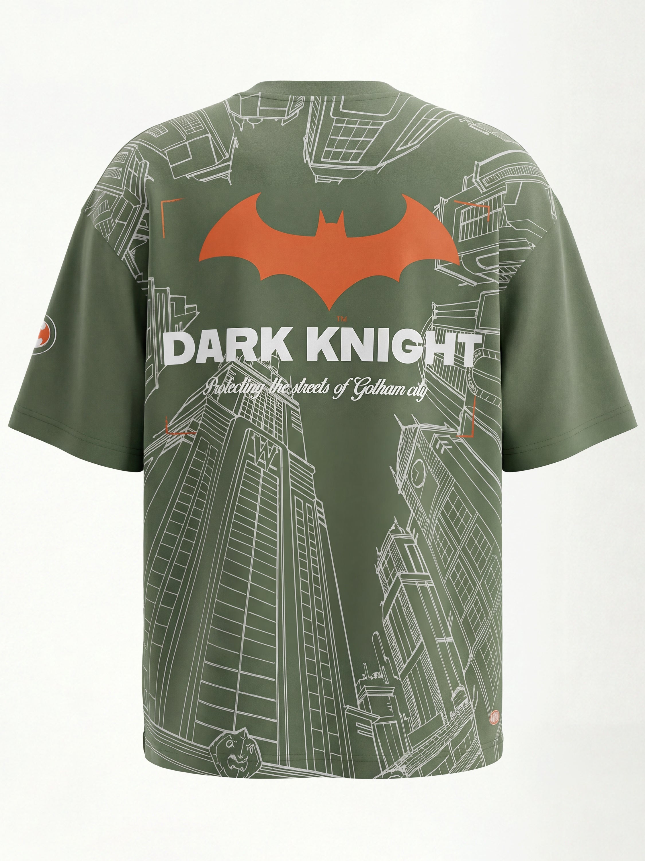 DC By Highlander Men Olive Batman Printed Round Neck Oversized Fit T-Shirt - Olive - Image 9
