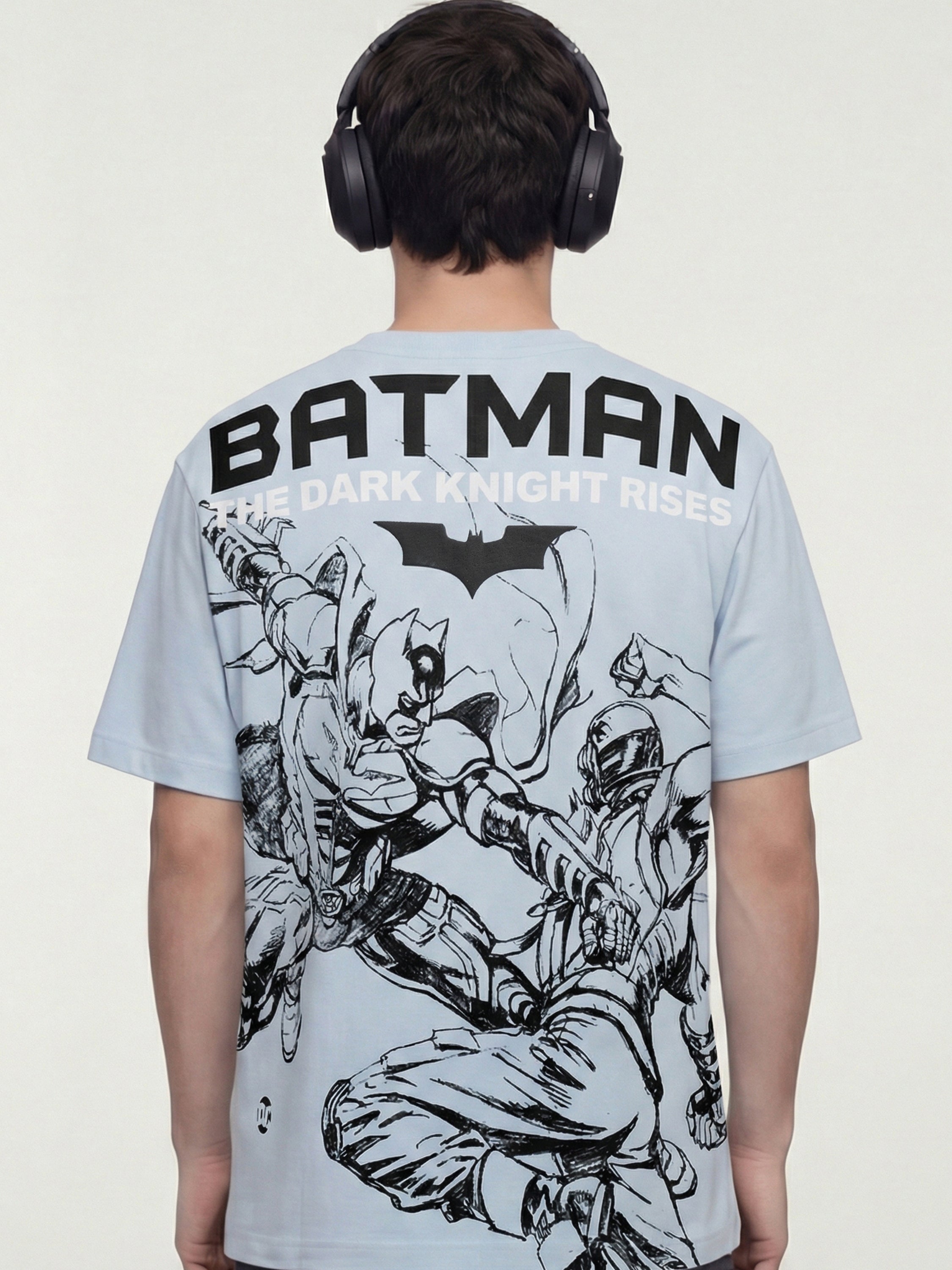DC By Highlander Men Blue Batman Printed Round Neck Oversized Fit T-Shirt - Blue - Image 3