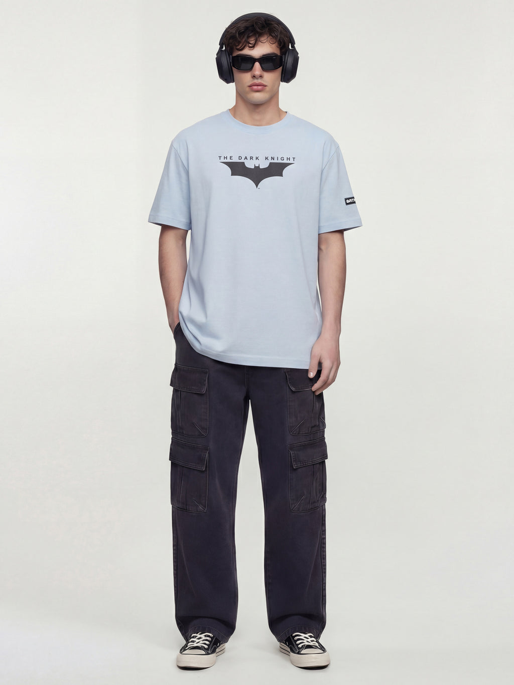 DC By Highlander Men Blue Batman Printed Round Neck Oversized Fit T-Shirt - Blue - Image 4