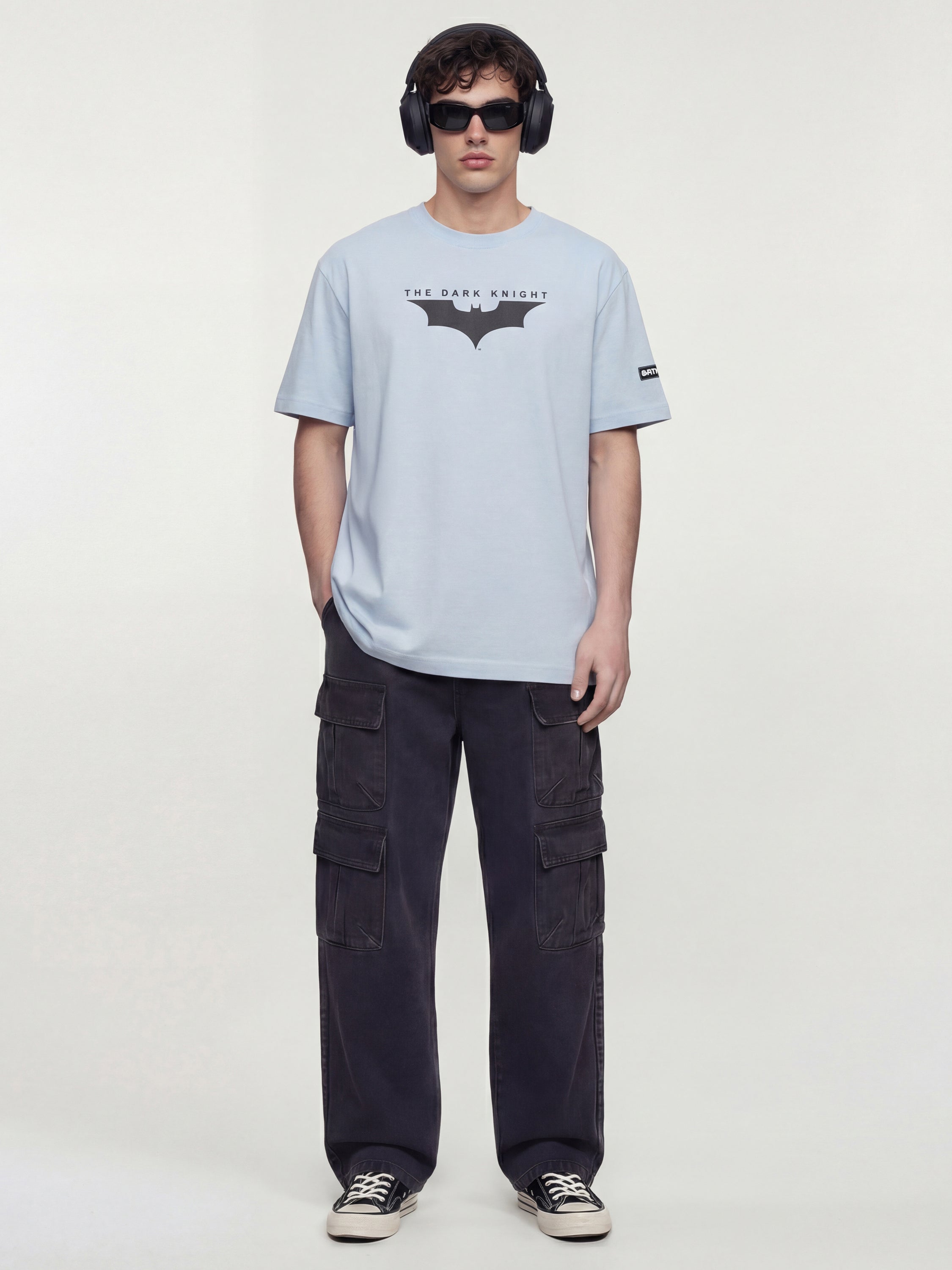 DC By Highlander Men Blue Batman Printed Round Neck Oversized Fit T-Shirt - Blue - Image 4