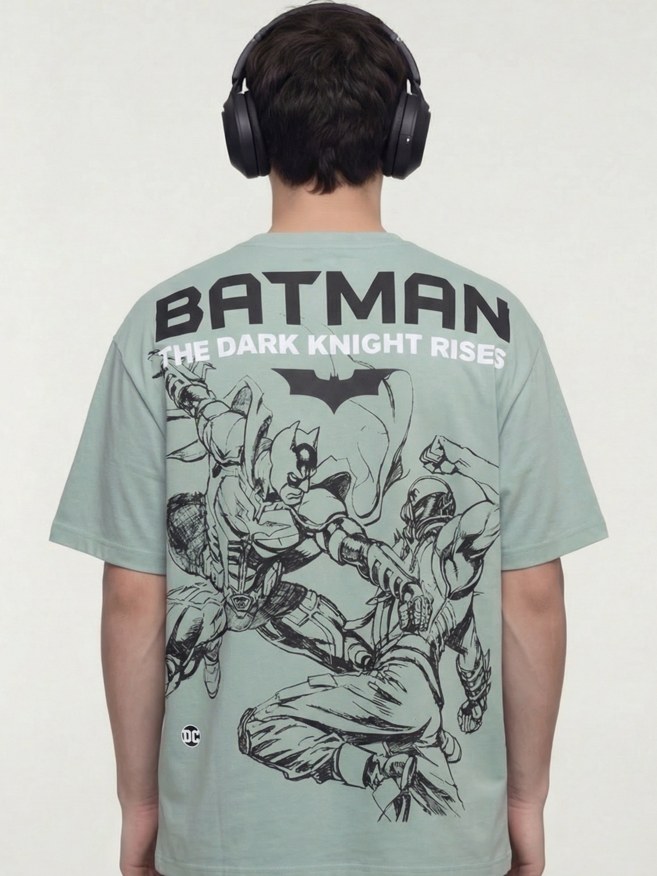DC By Highlander Men Green Batman Printed Round Neck Oversized Fit T-Shirt - Green - Image 3