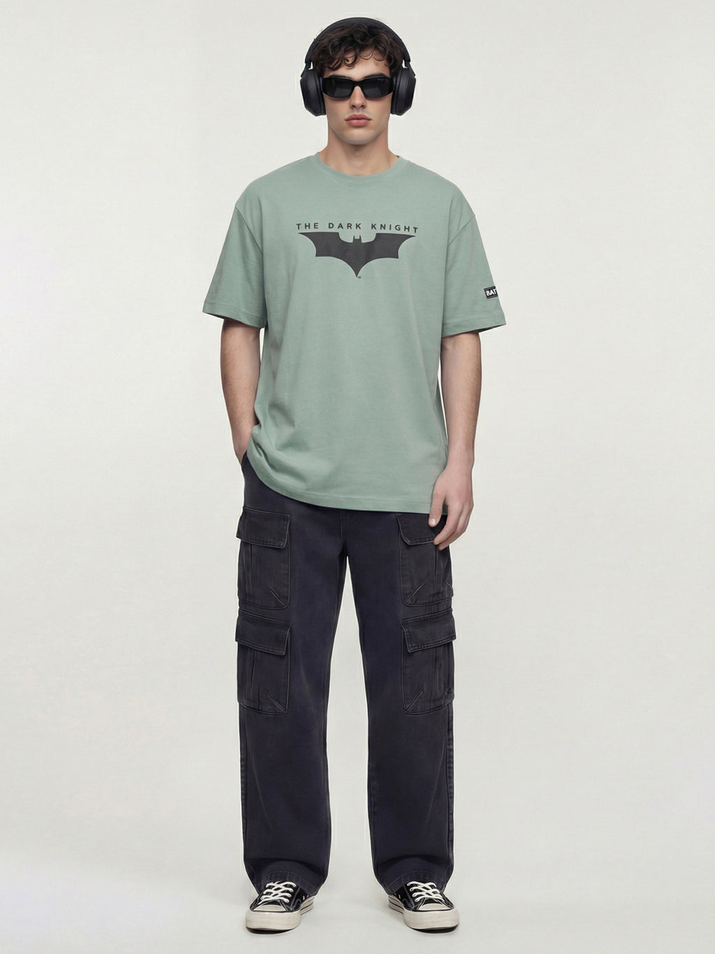 DC By Highlander Men Green Batman Printed Round Neck Oversized Fit T-Shirt - Green - Image 4