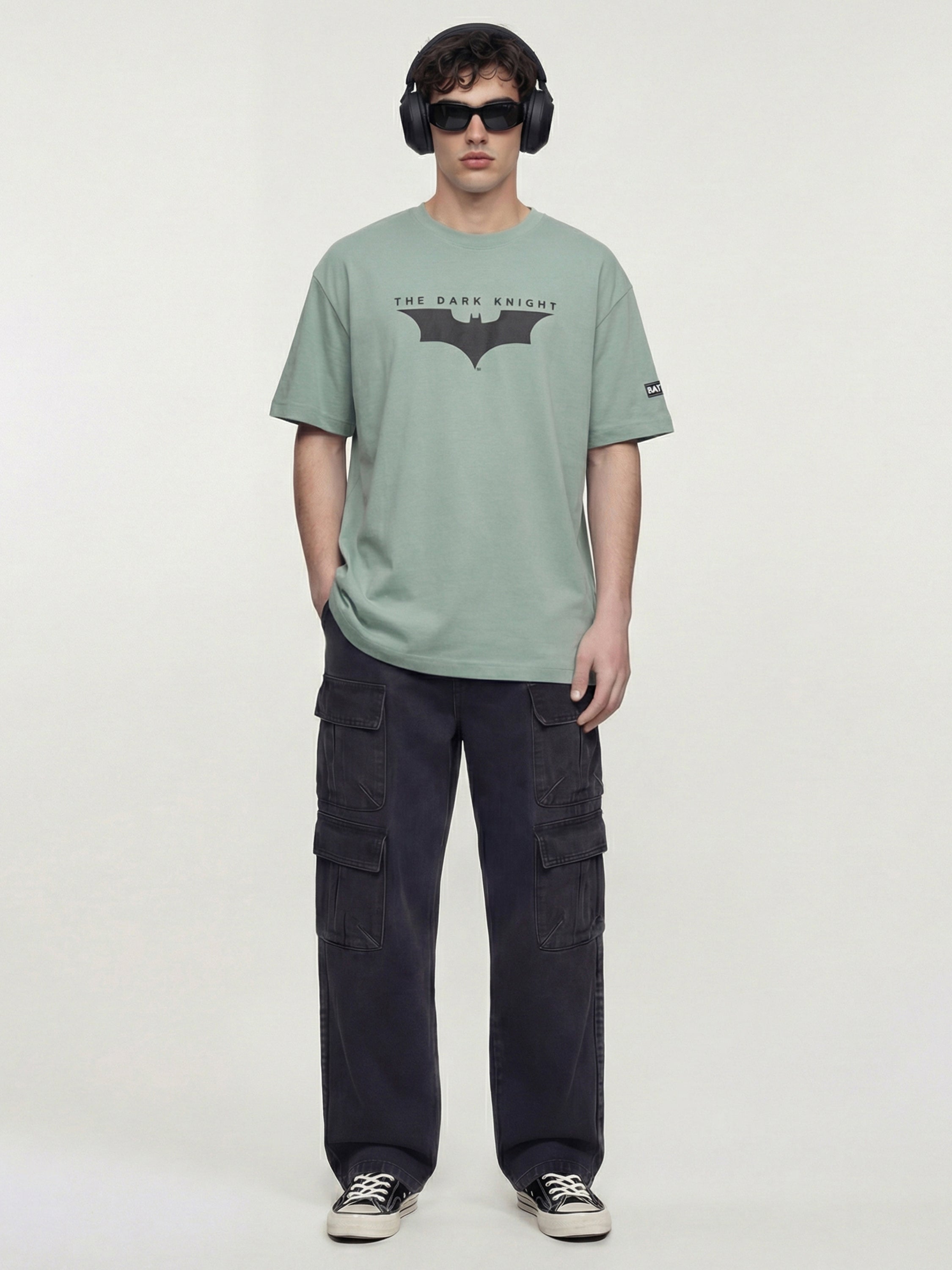DC By Highlander Men Green Batman Printed Round Neck Oversized Fit T-Shirt - Green - Image 4
