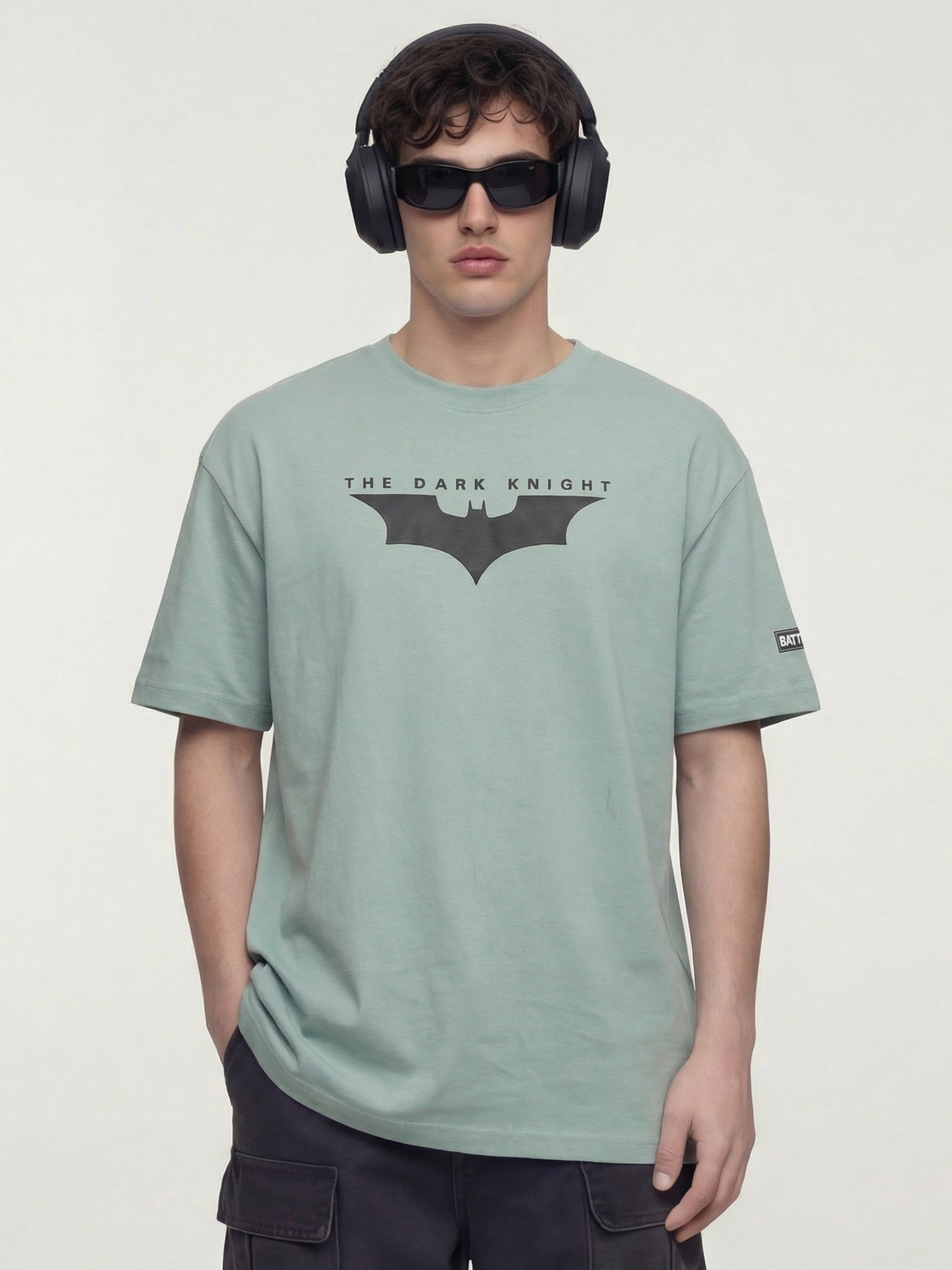 DC By Highlander Men Green Batman Printed Round Neck Oversized Fit T-Shirt - Green - Image 5