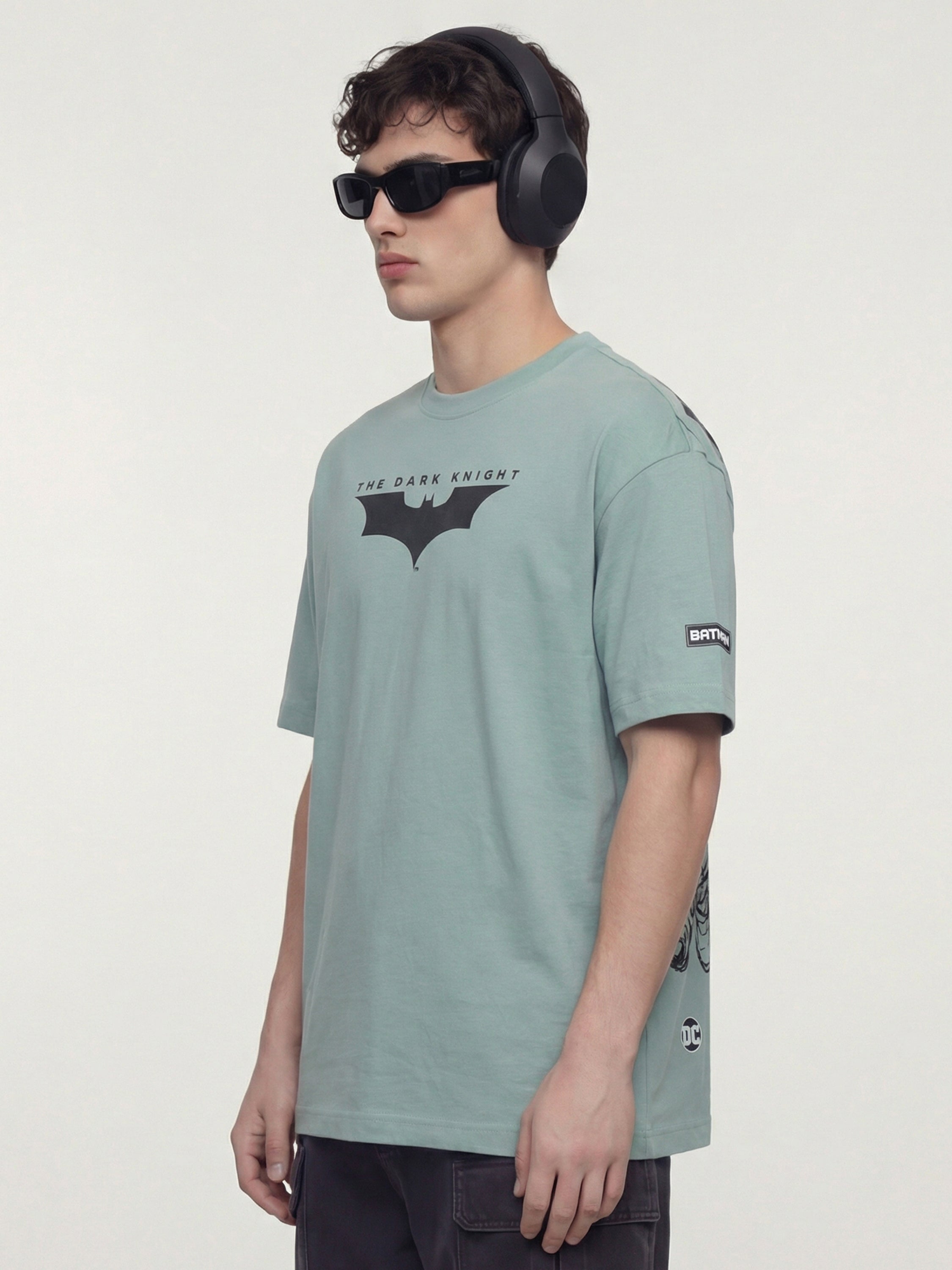 DC By Highlander Men Green Batman Printed Round Neck Oversized Fit T-Shirt - Green - Image 6
