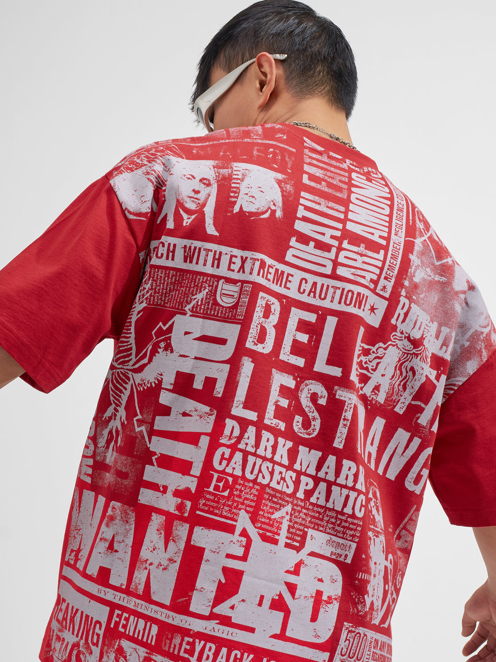 WB By Highlander Men Red Harry Potter Printed Round Neck Oversized Fit T-Shirt