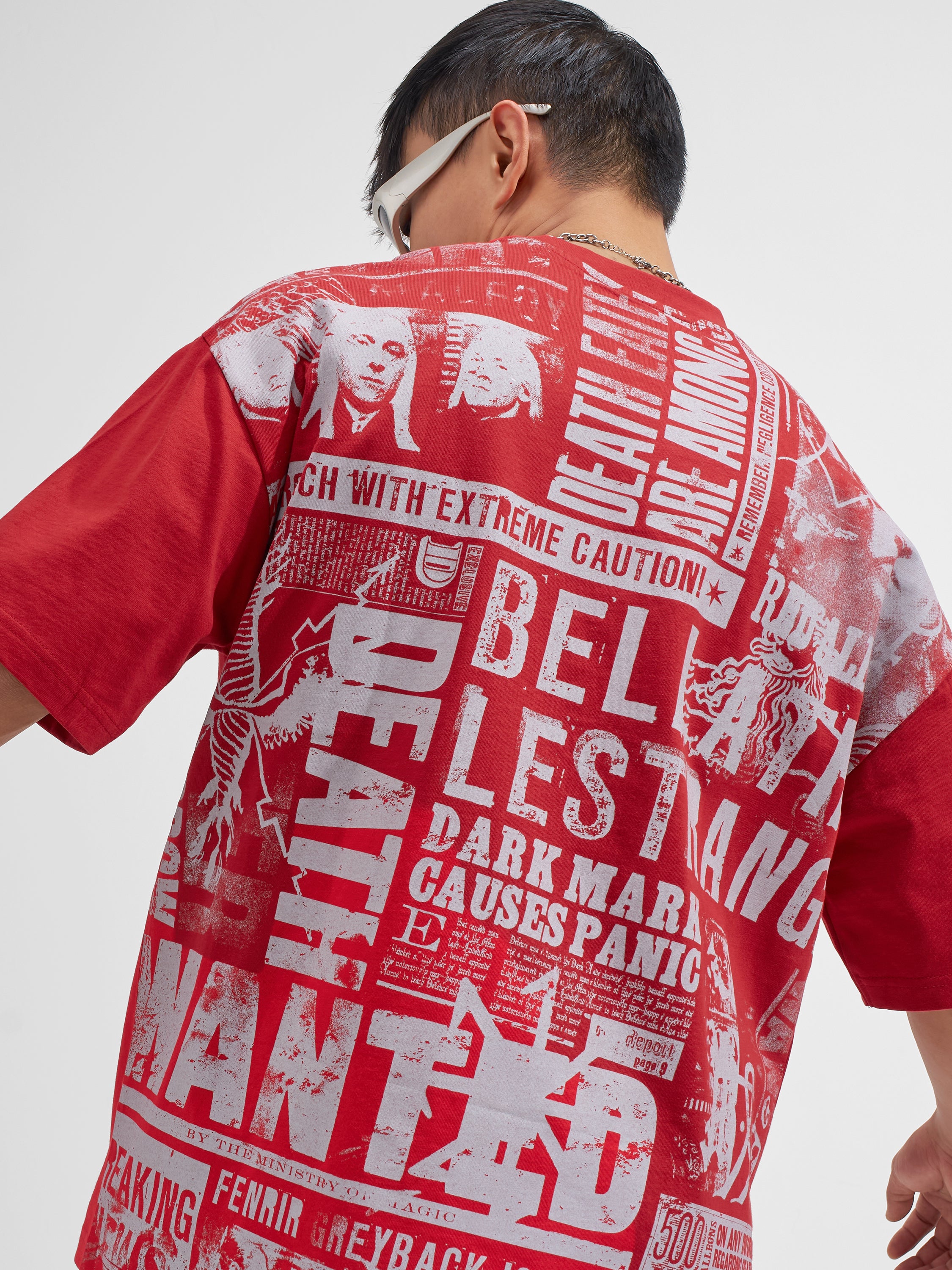 WB By Highlander Men Red Harry Potter Printed Round Neck Oversized Fit T-Shirt