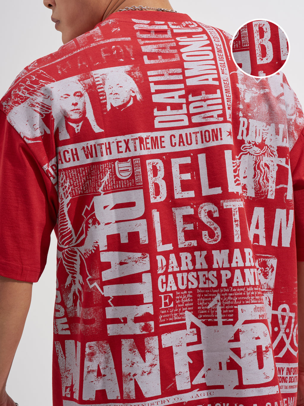 WB By Highlander Men Red Harry Potter Printed Round Neck Oversized Fit T-Shirt