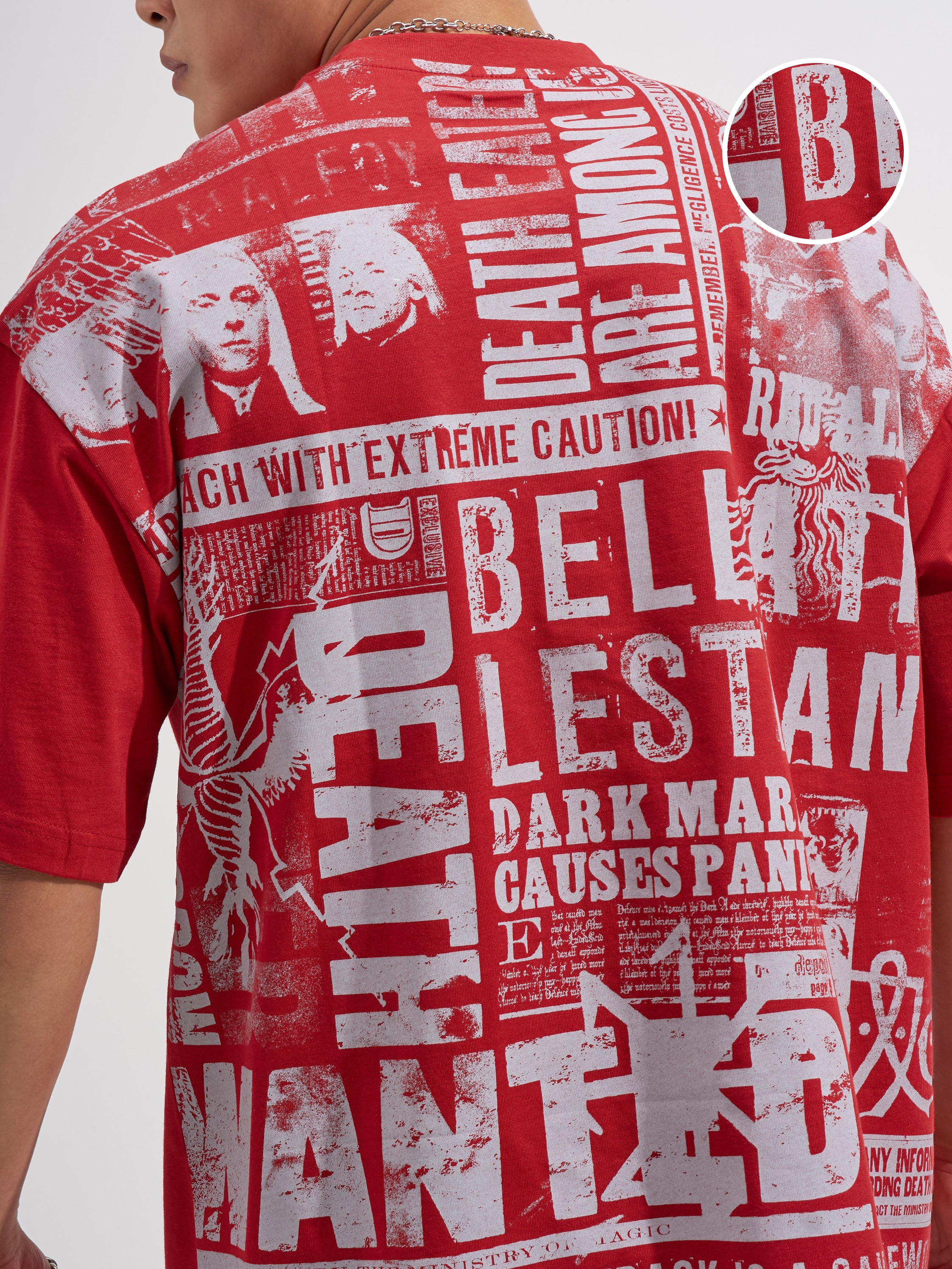 WB By Highlander Men Red Harry Potter Printed Round Neck Oversized Fit T-Shirt