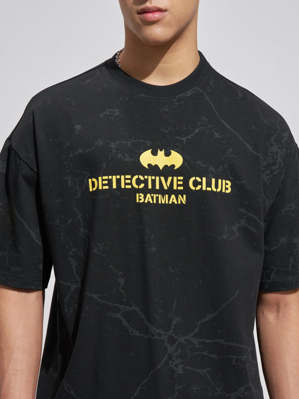 WB By Highlander Men Black Batman Printed Round Neck Oversized Fit T-Shirt