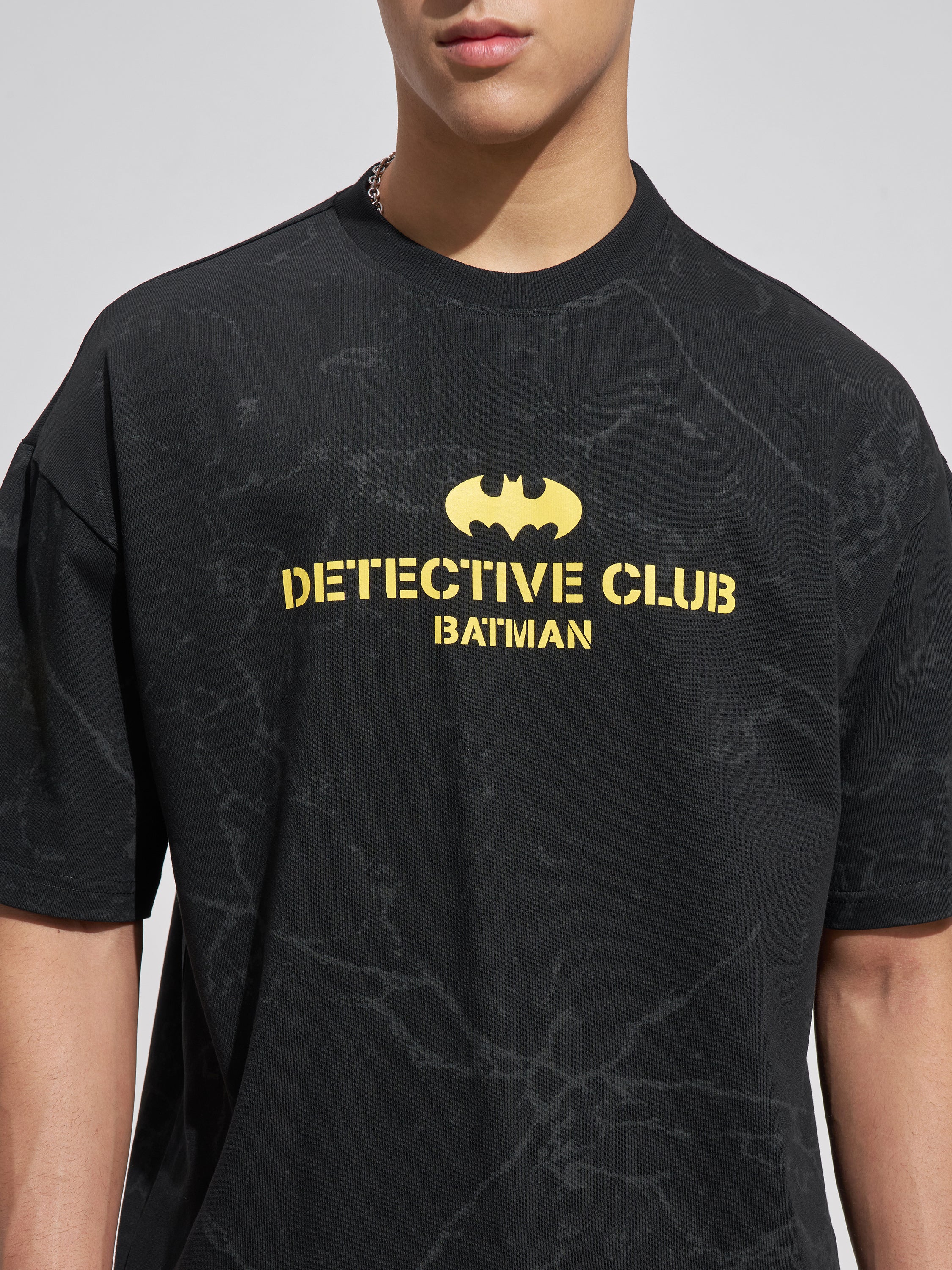 WB By Highlander Men Black Batman Printed Round Neck Oversized Fit T-Shirt