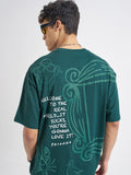 WB By Highlander Men Green FRIENDS Printed Round Neck Oversized Fit T-Shirt