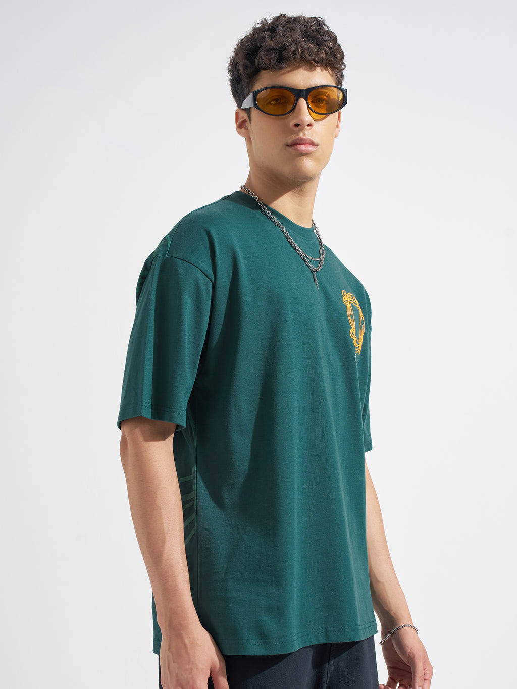 WB By Highlander Men Green FRIENDS Printed Round Neck Oversized Fit T-Shirt