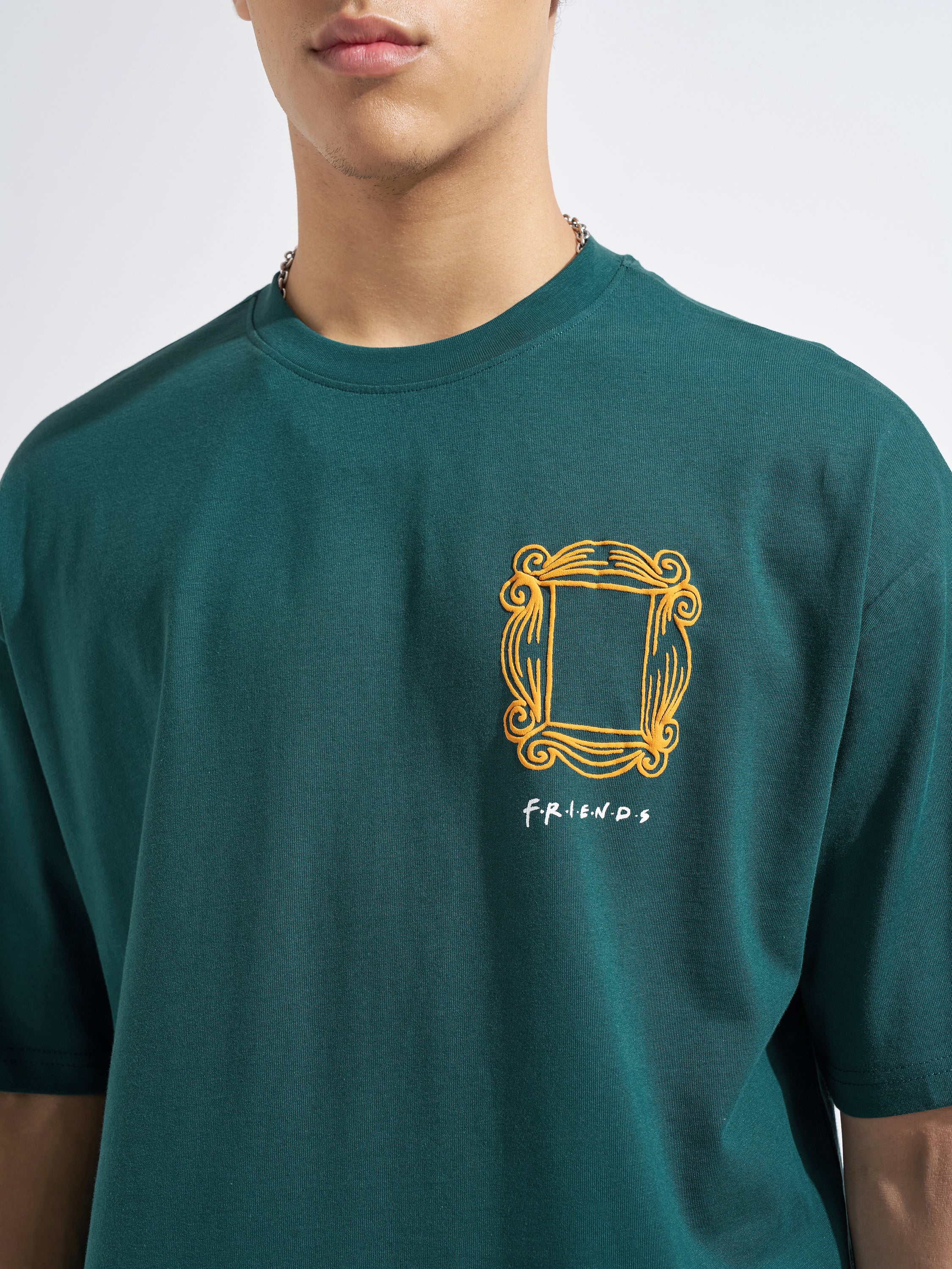 WB By Highlander Men Green FRIENDS Printed Round Neck Oversized Fit T-Shirt