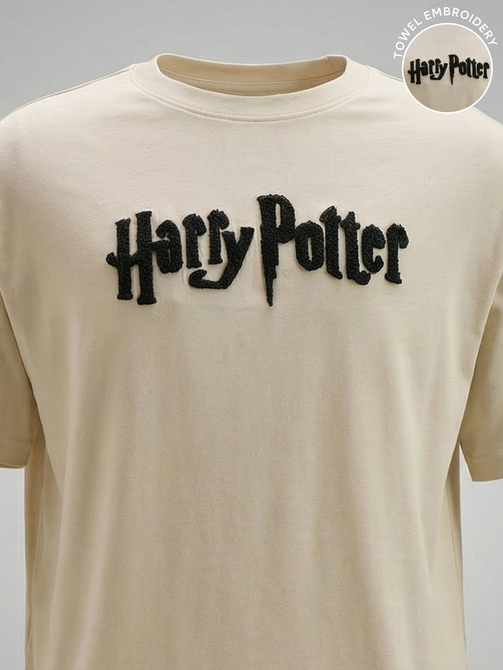 WB By Highlander Men Beige Harry Potter Embroidered Round Neck T-Shirt - Beige - Image 2