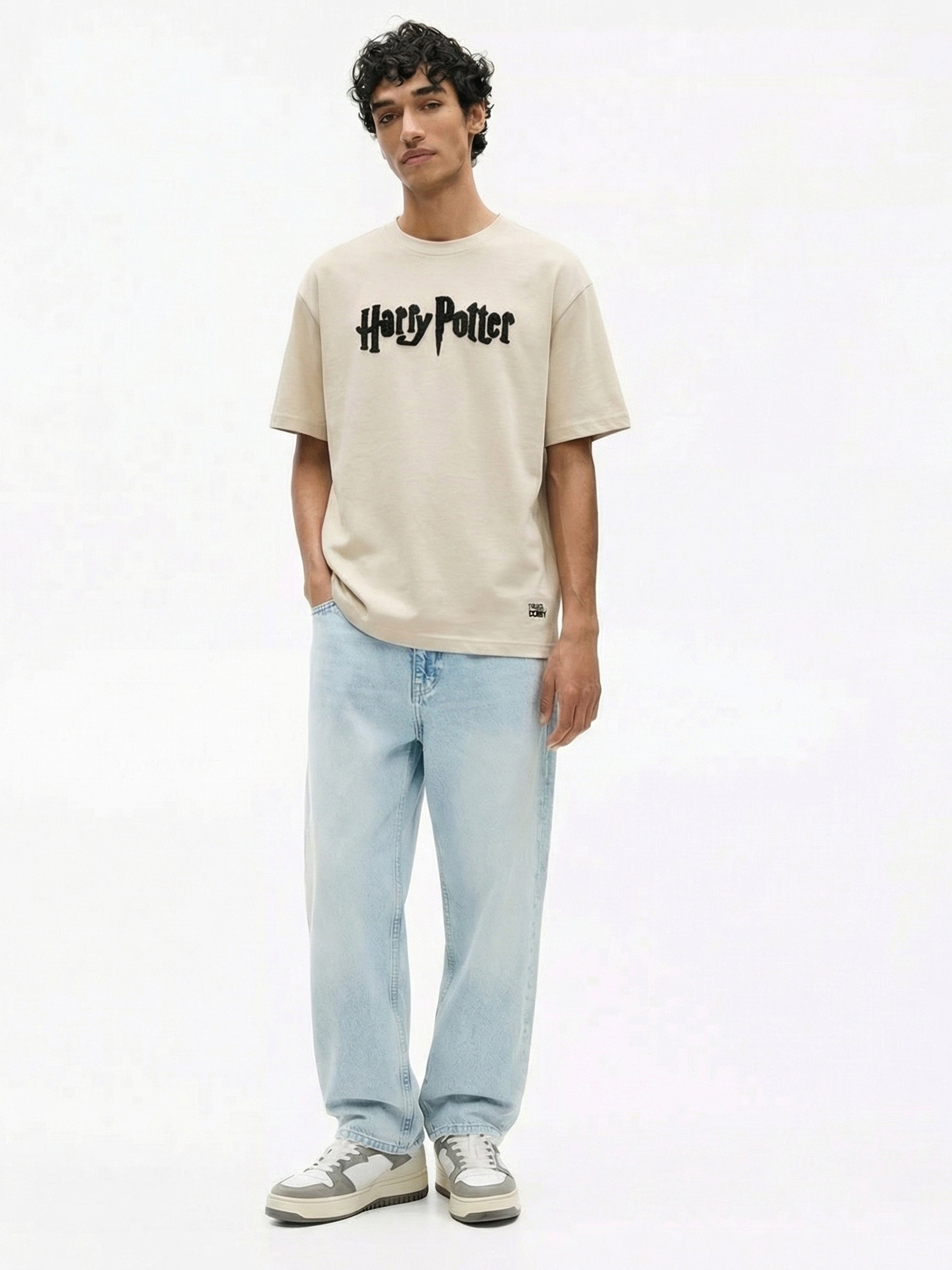 WB By Highlander Men Beige Harry Potter Embroidered Round Neck T-Shirt - Beige - Image 4