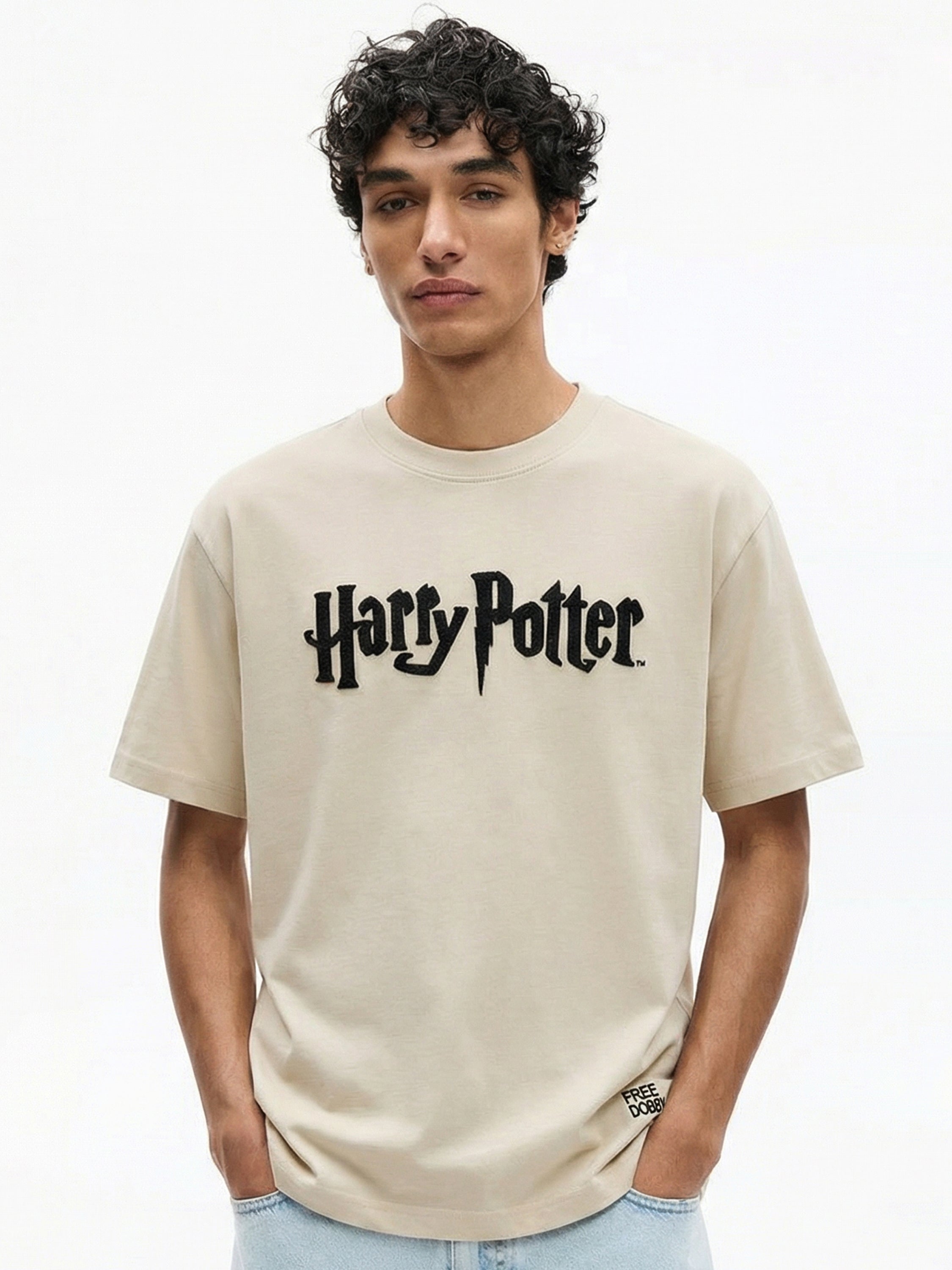 WB By Highlander Men Beige Harry Potter Embroidered Round Neck T-Shirt - Beige - Image 5
