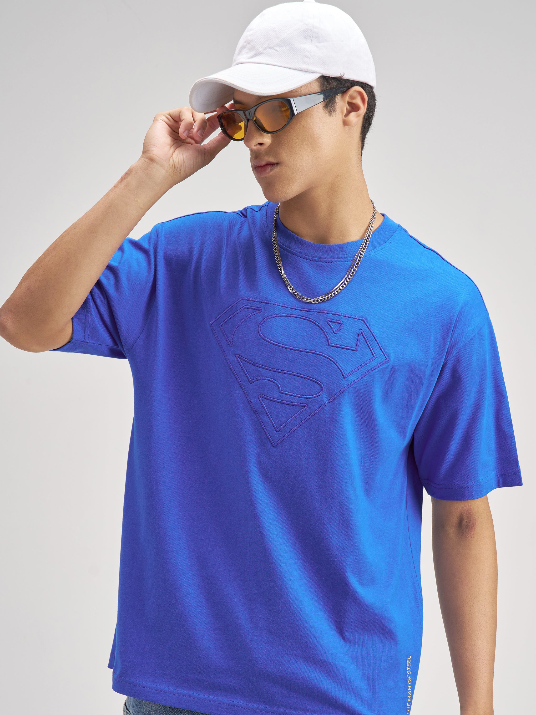 DC By Highlander Men Blue Superman Embroidered Round Neck T-Shirt - Blue - Image 1