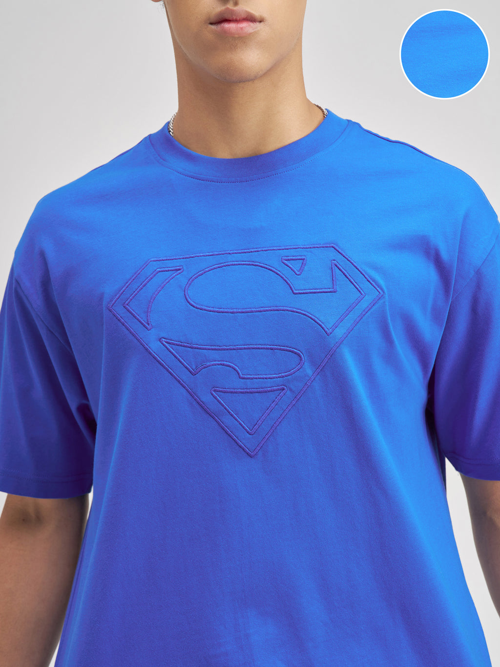 DC By Highlander Men Blue Superman Embroidered Round Neck T-Shirt - Blue - Image 5