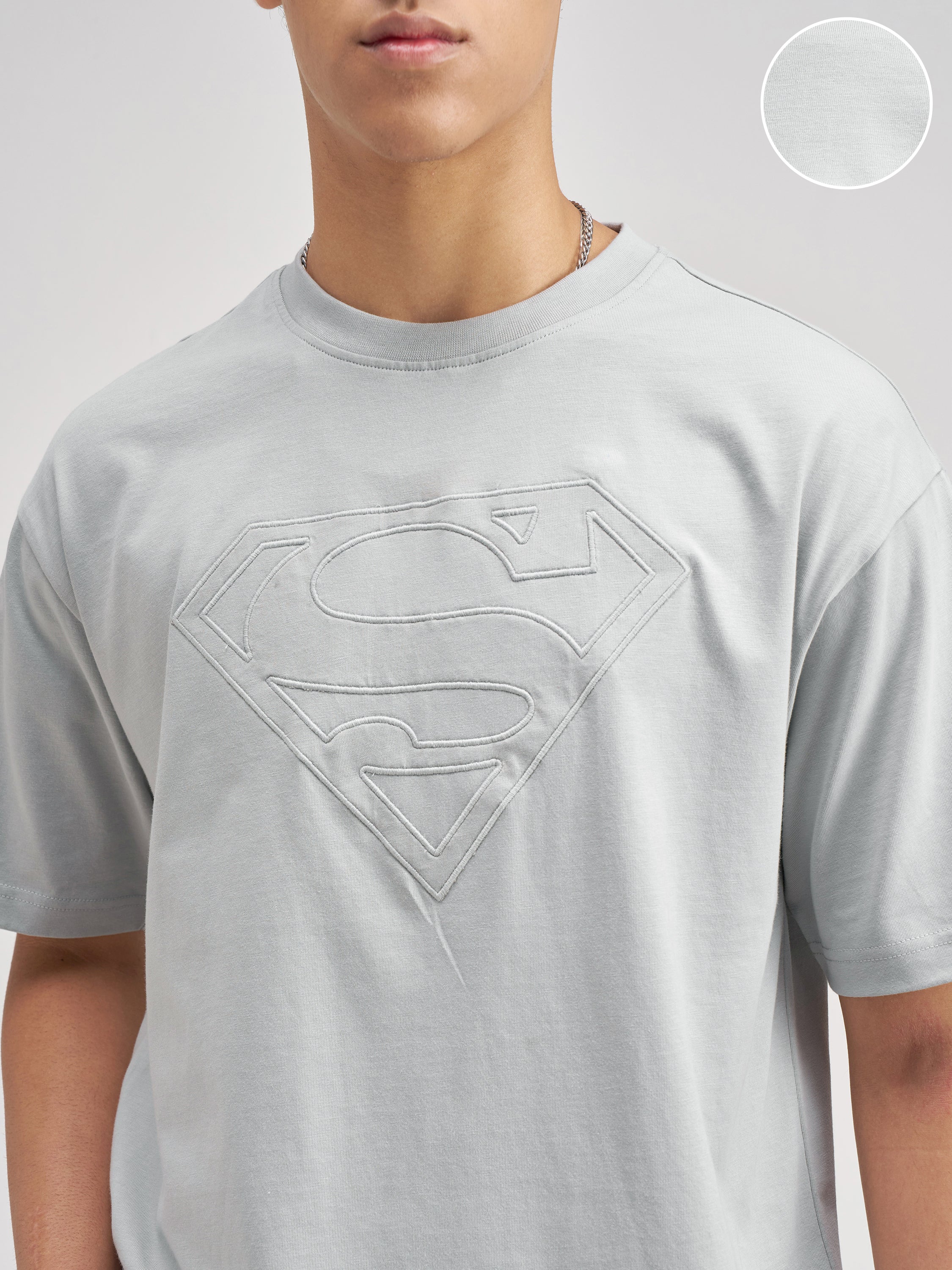 DC By Highlander Men Grey Superman Embroidered Round Neck T-Shirt - Grey - Image 5