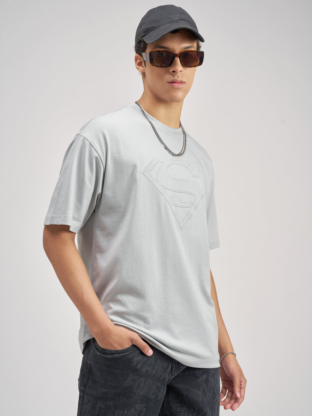 DC By Highlander Men Grey Superman Embroidered Round Neck T-Shirt - Grey - Image 6