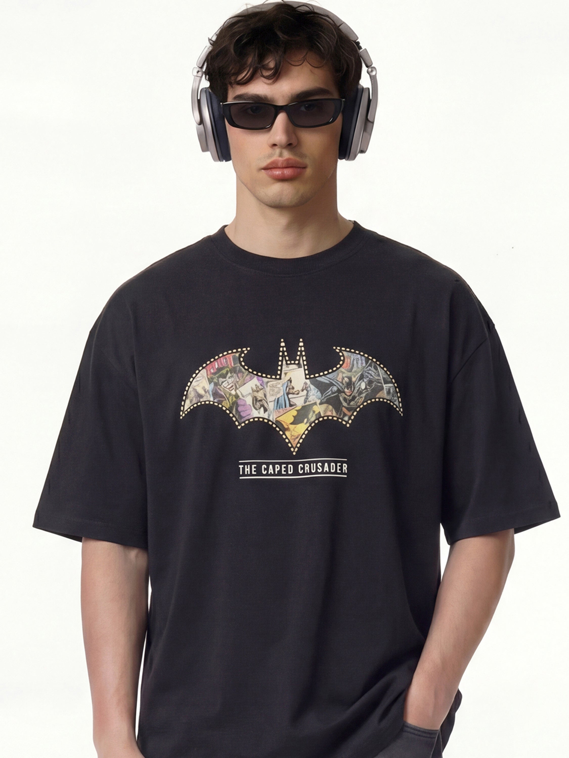 DC By Highlander Men Black Batman Printed Round Neck T-Shirt - Black - Image 3
