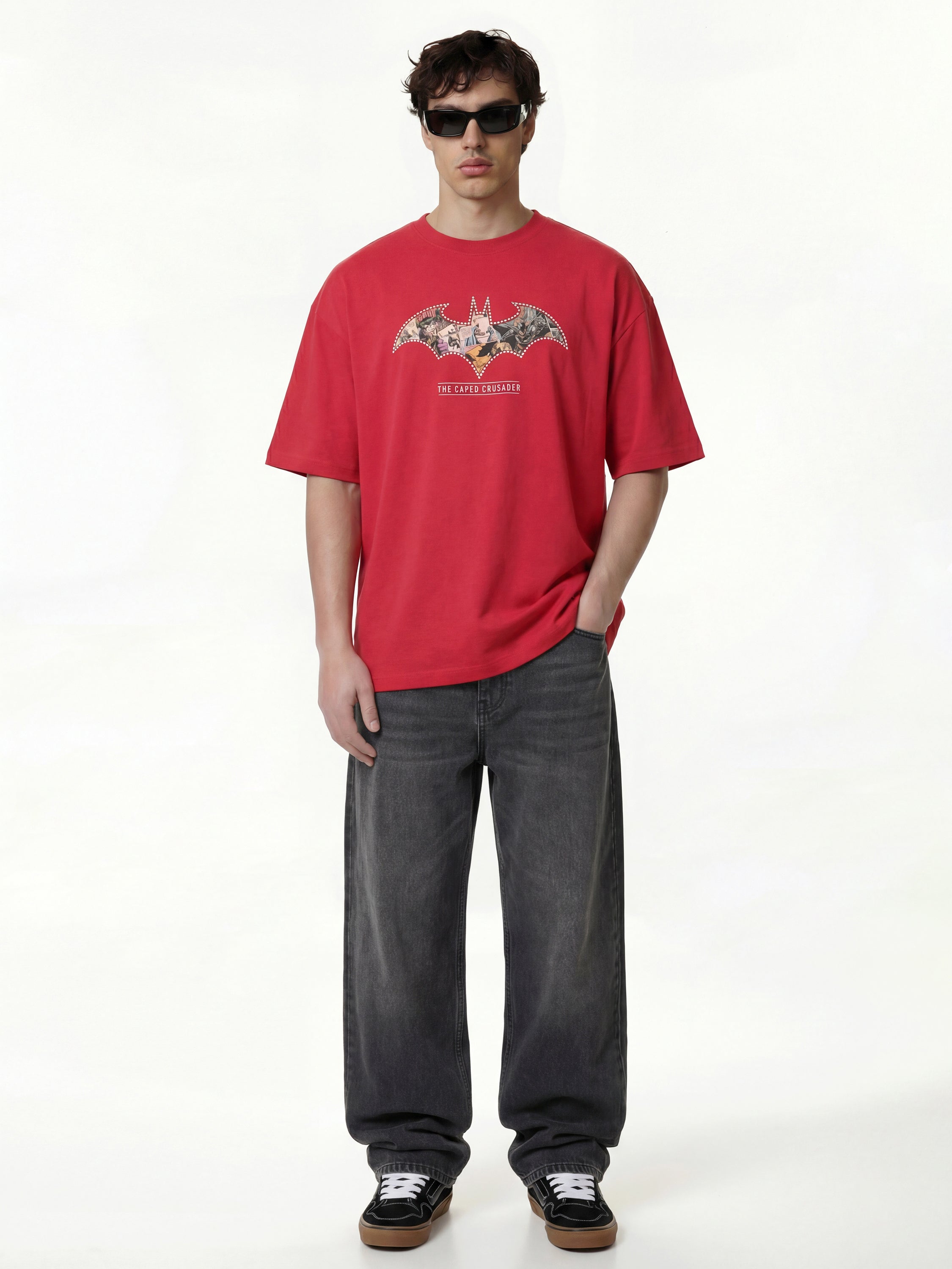DC By Highlander Men Red Batman Printed Round Neck T-Shirt - Red - Image 4