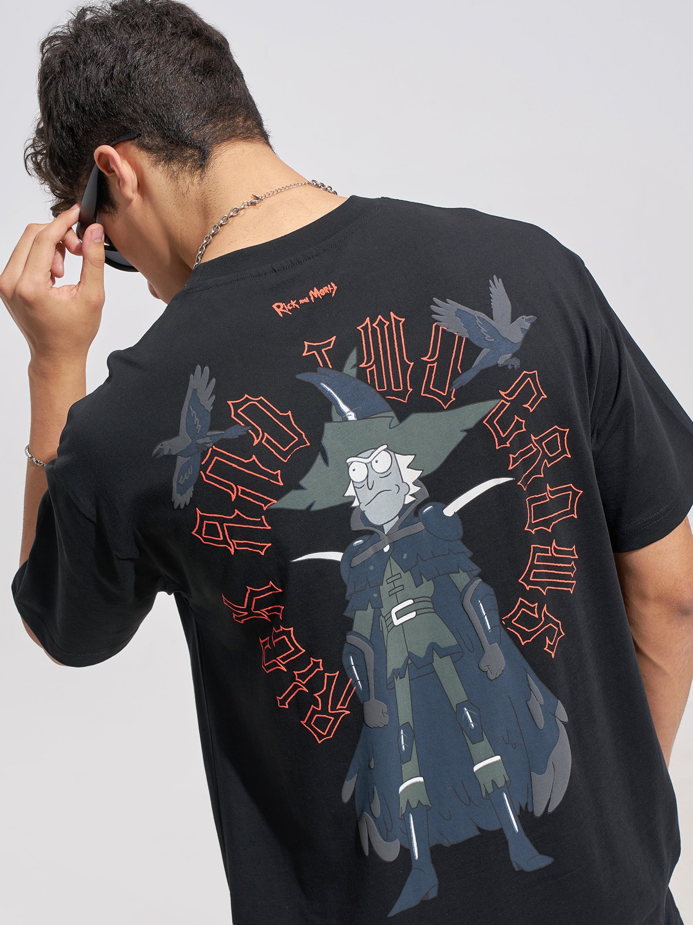 WB By Highlander Men Black Rick And Morty Printed Round Neck T-Shirt