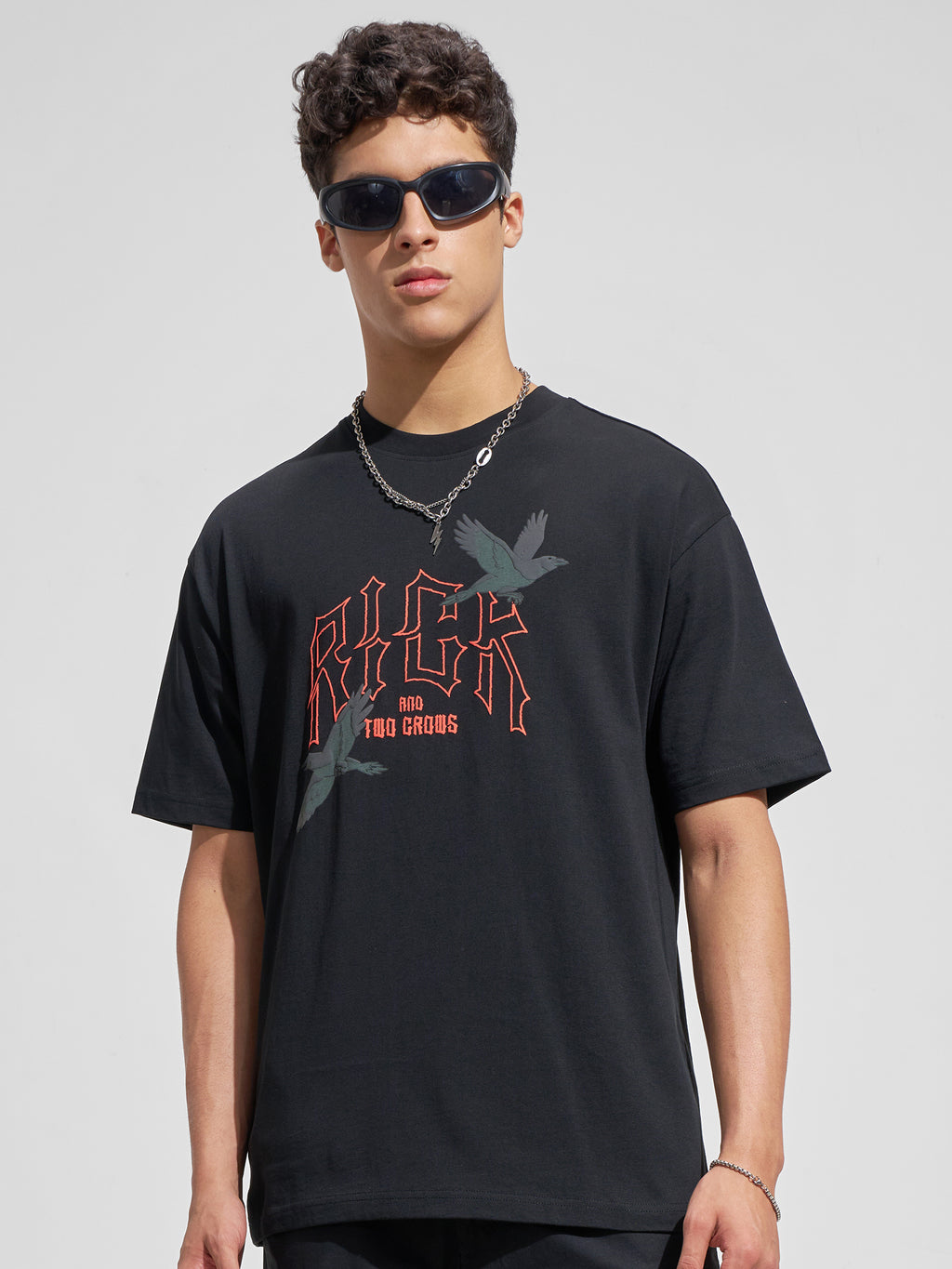 WB By Highlander Men Black Rick And Morty Printed Round Neck T-Shirt