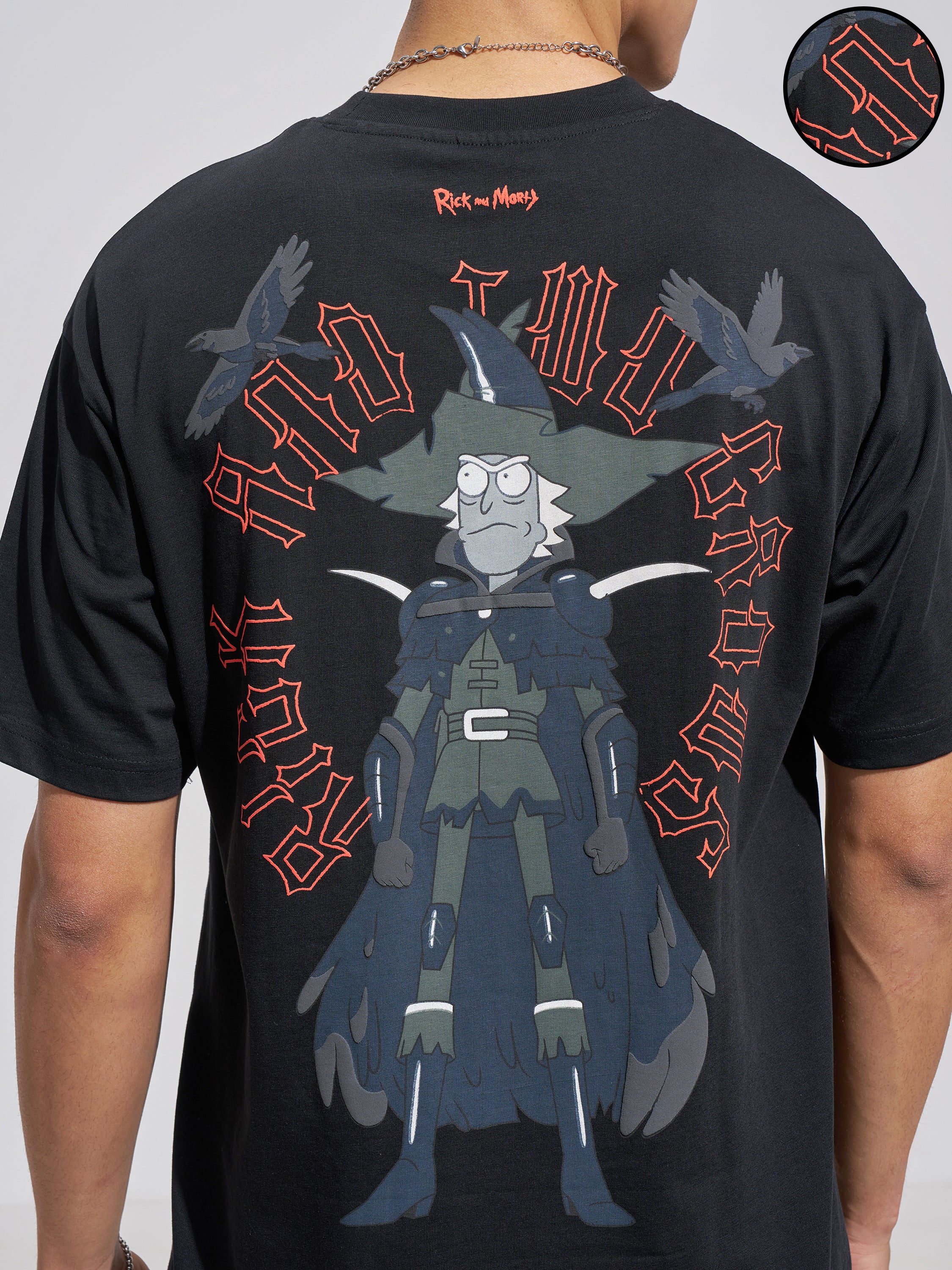 WB By Highlander Men Black Rick And Morty Printed Round Neck T-Shirt