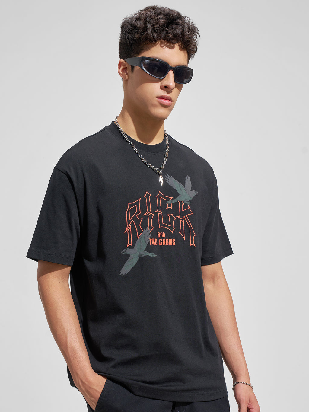 WB By Highlander Men Black Rick And Morty Printed Round Neck T-Shirt